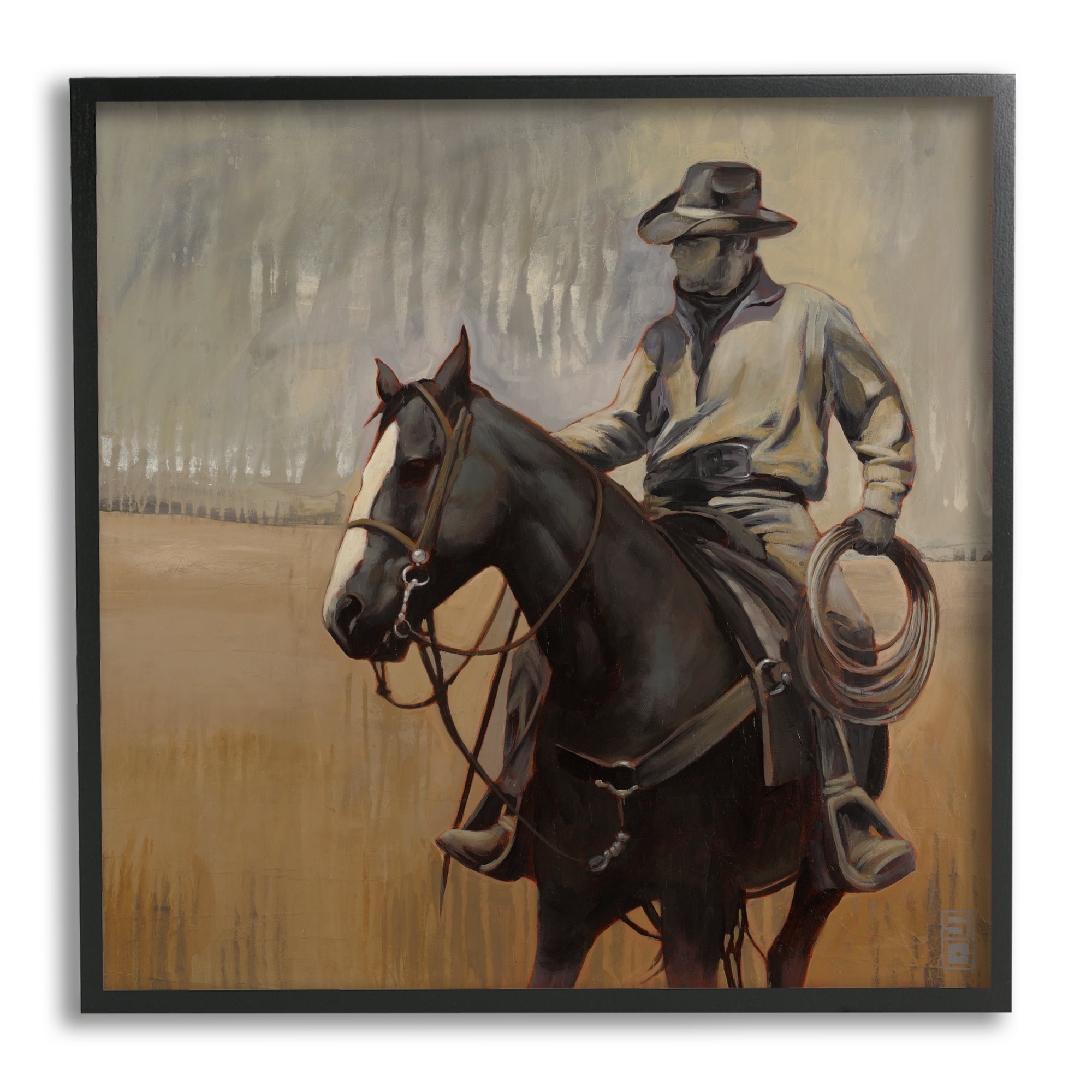 Stupell Industries Cowboy with Modern Splash Animals & Insects Painting Black Framed Art Print Wall Art, 12 x 12