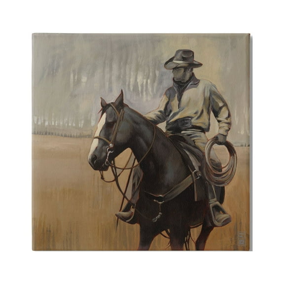 Stupell Industries Cowboy with Modern Splash Animals & Insects Painting Gallery Wrapped Canvas Print Wall Art, 17 x 17