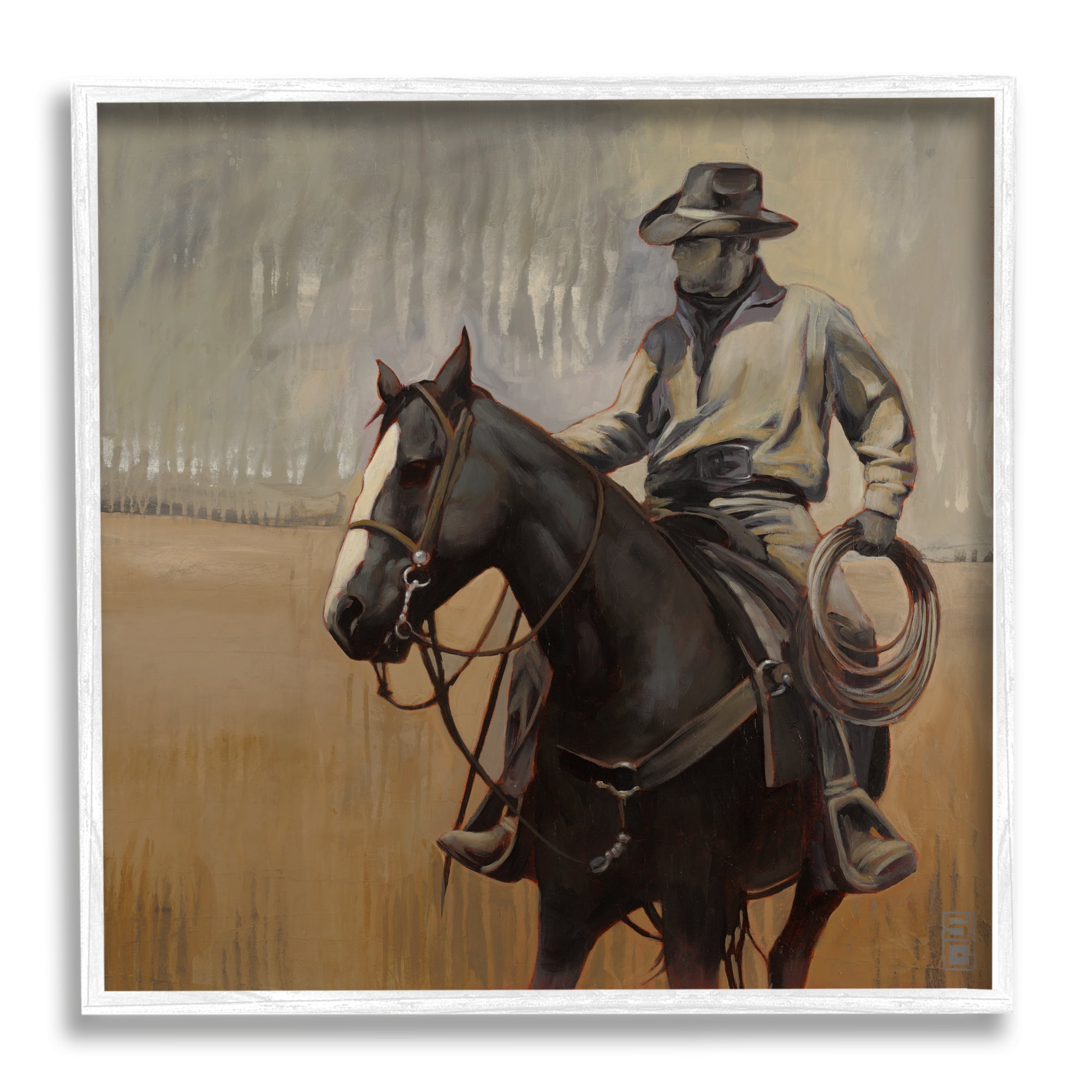 Stupell Industries Cowboy with Modern Splash Animals & Insects Painting White Framed Art Print Wall Art, 17 x 17
