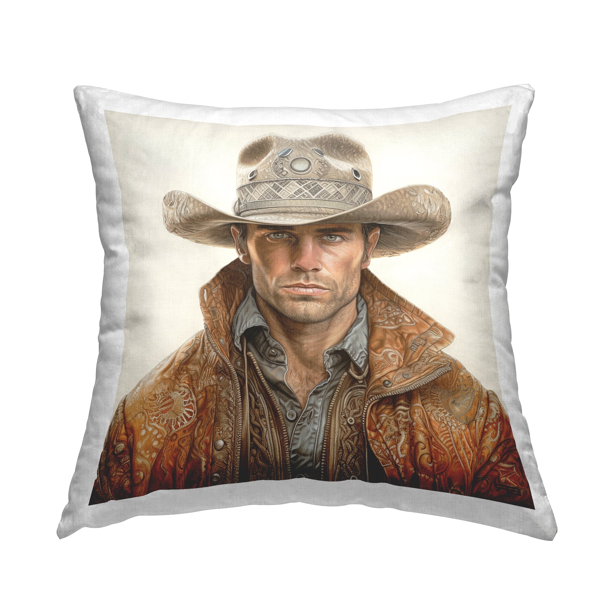 Stupell Industries Cowboy with Patterned Hat Decorative Printed Throw Pillow, 18 x 18