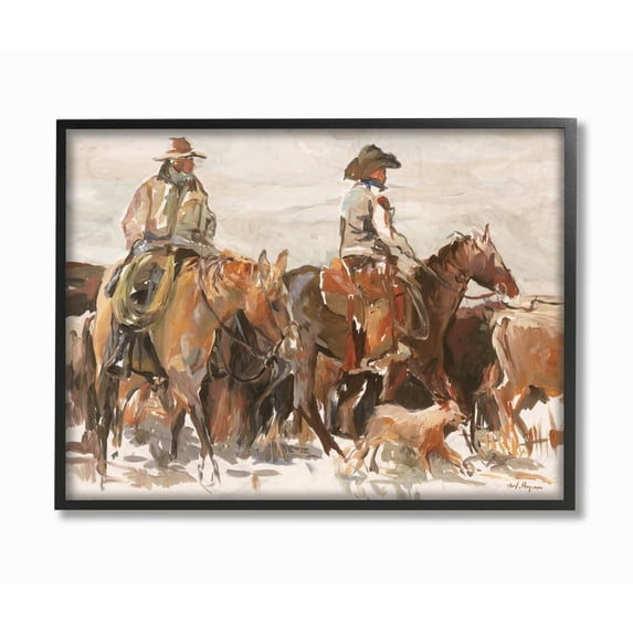 Stupell Industries Cowboys And Horses Farm Western Painting Black Framed Art Print Wall Art, 11x14, by Marilyn Hageman