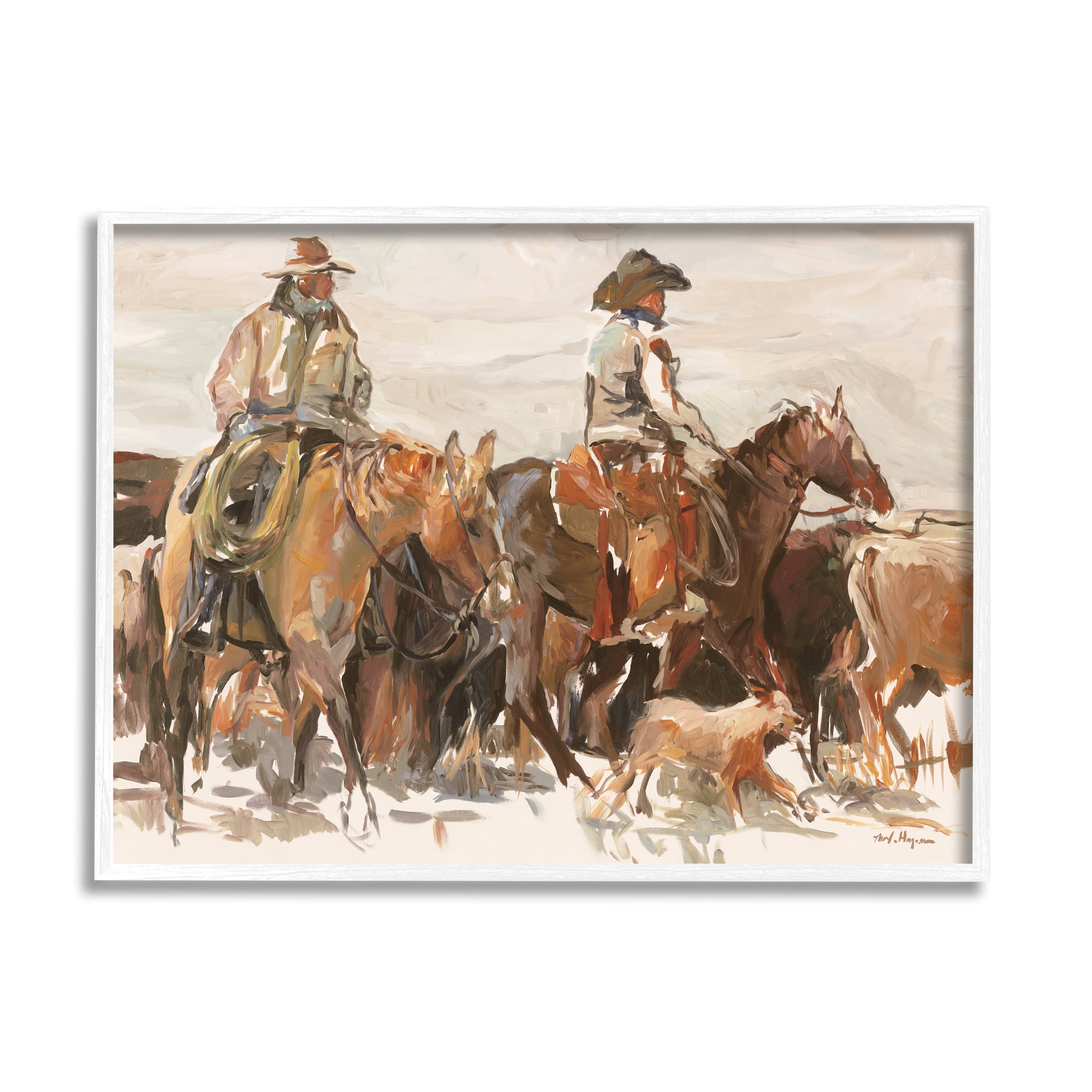 Stupell Industries Cowboys And Horses Farm Western Painting Framed Art Print Wall Art, 14x11, By Marilyn Hageman