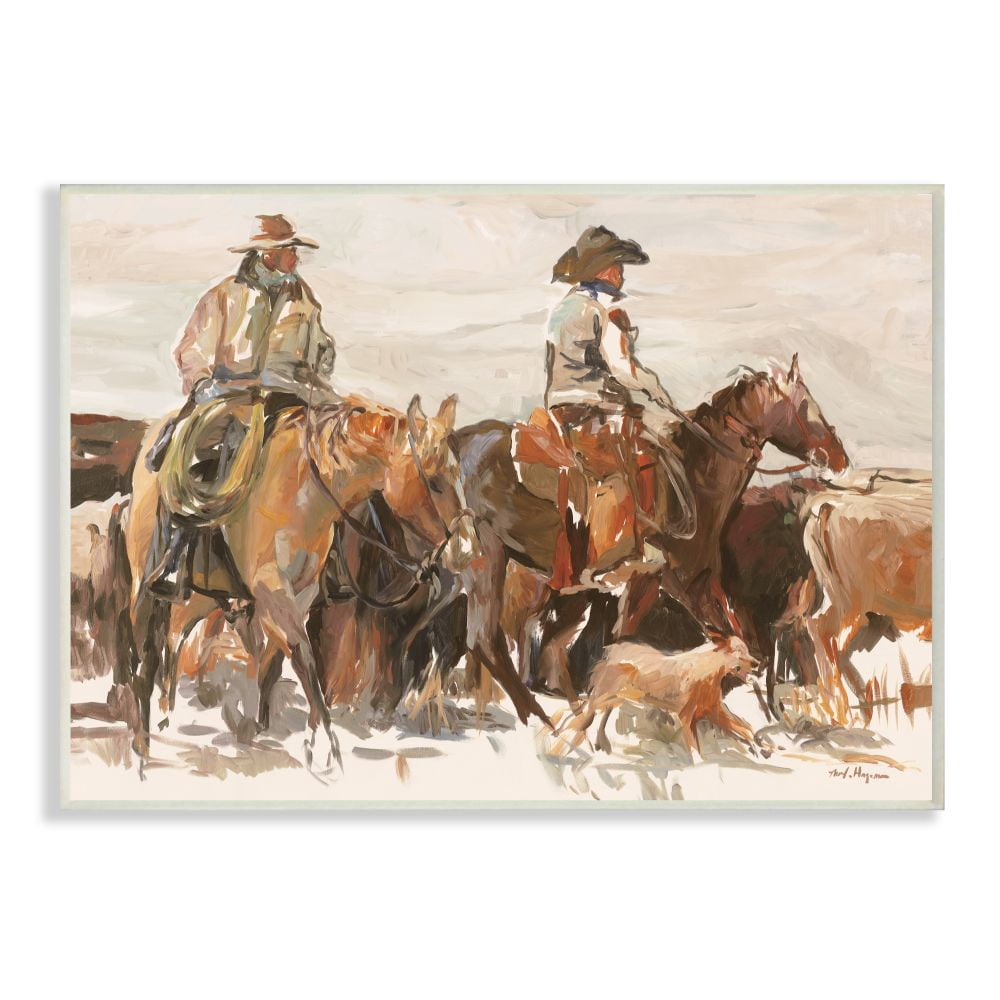 Stupell Industries Cowboys And Horses Farm Western Painting Wall Plaque by Marilyn Hageman, 13" x 19", Wall Plaque