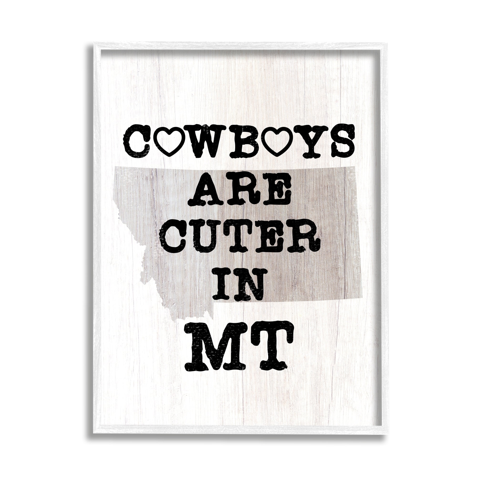 Stupell Industries Cowboys Cuter In Montana Text Country Quote Graphic Art White Framed Art Print Wall Art, 16x20, by Lil' Rue