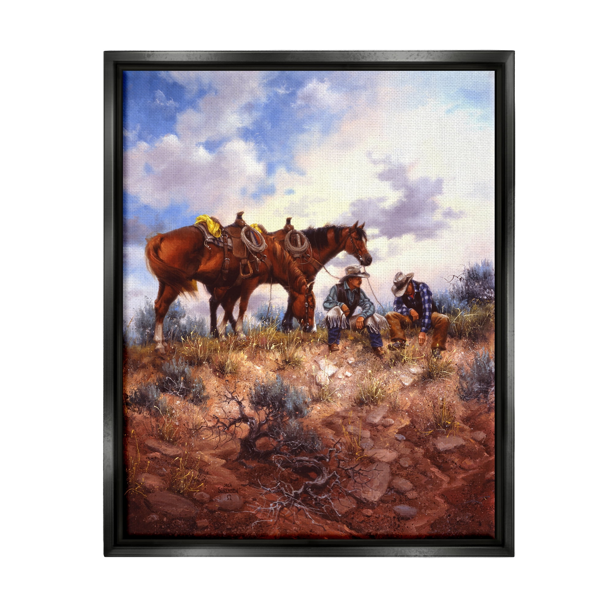 Stupell Industries Cowboys & Horses Landscape Animals & Insects Painting Black Floater Framed Art Print Wall Art, 25 x 31