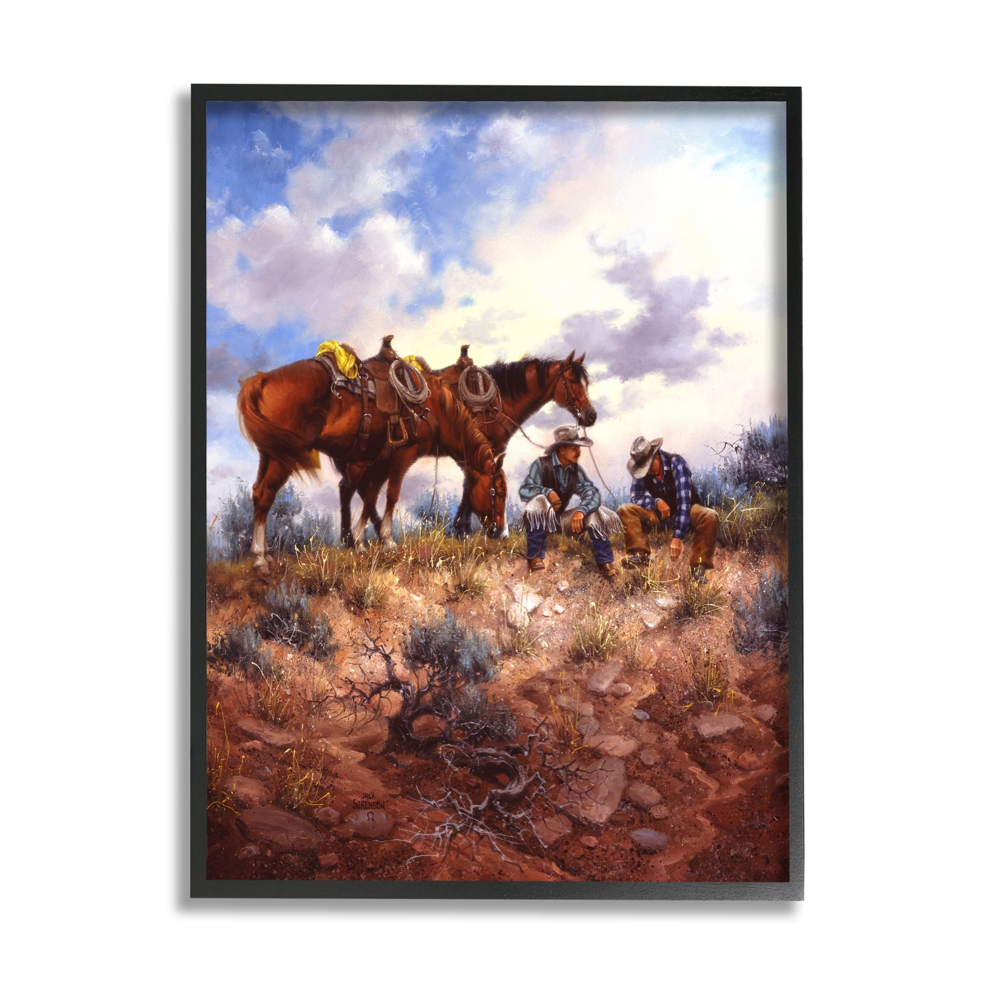 Stupell Industries Cowboys & Horses Landscape Animals & Insects Painting Black Framed Art Print Wall Art, 24 x 30