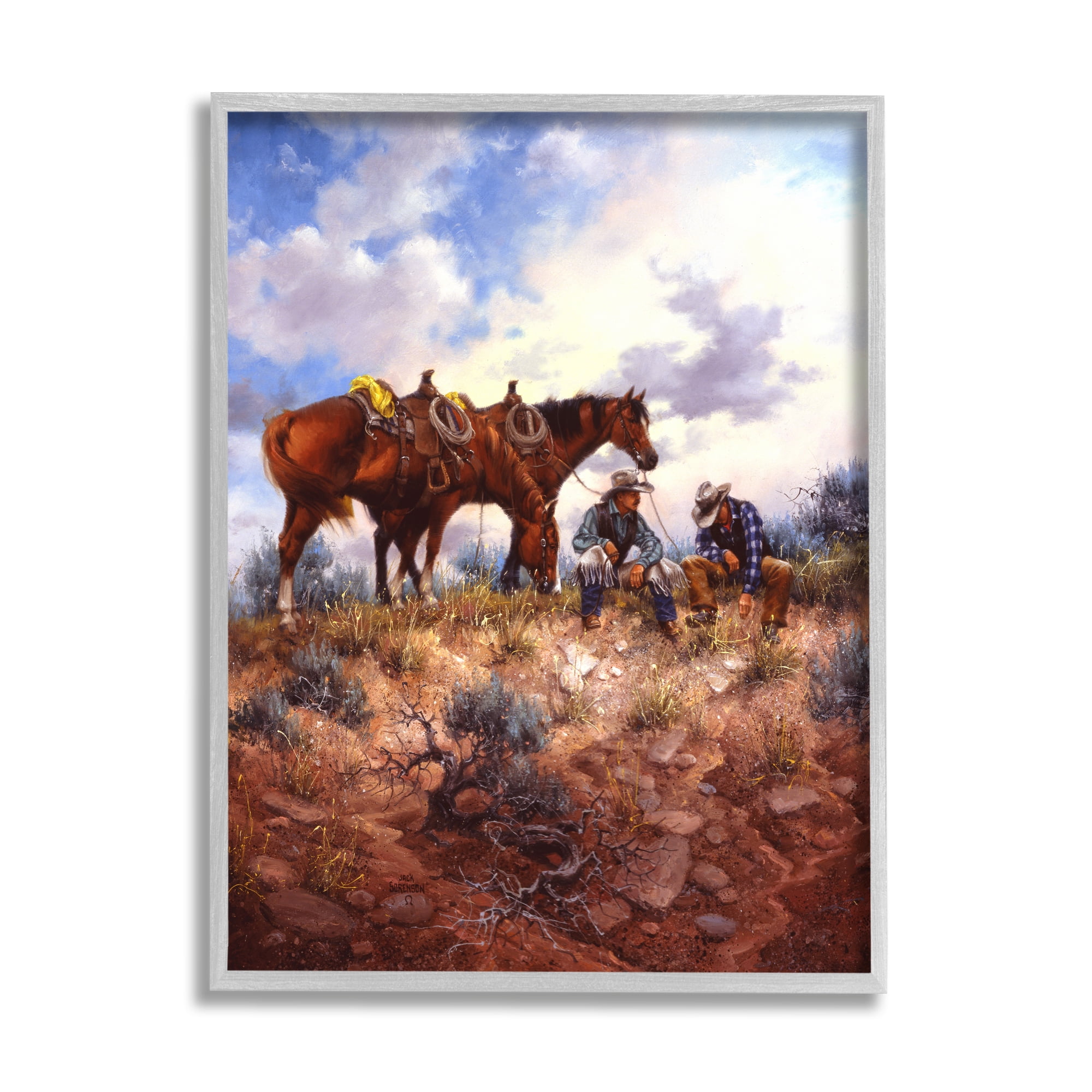 Stupell Industries Cowboys & Horses Landscape Animals & Insects Painting Gray Framed Art Print Wall Art, 16 x 20