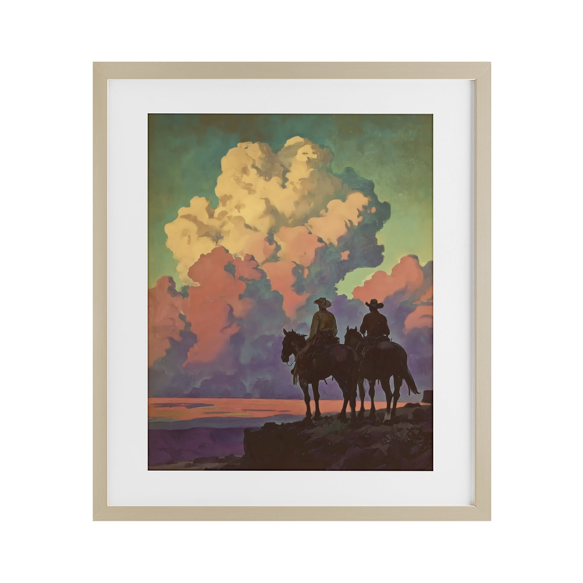 Stupell Industries Cowboys Silhouetted Against Clouds Birch Framed Print Under Glass, design by Arlington Prints