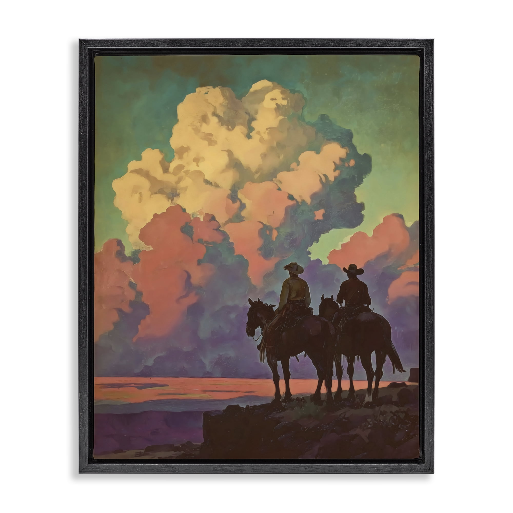 Stupell Industries Cowboys Silhouetted Against Clouds Black Framed Floater Canvas Wall Art, design by Arlington Prints