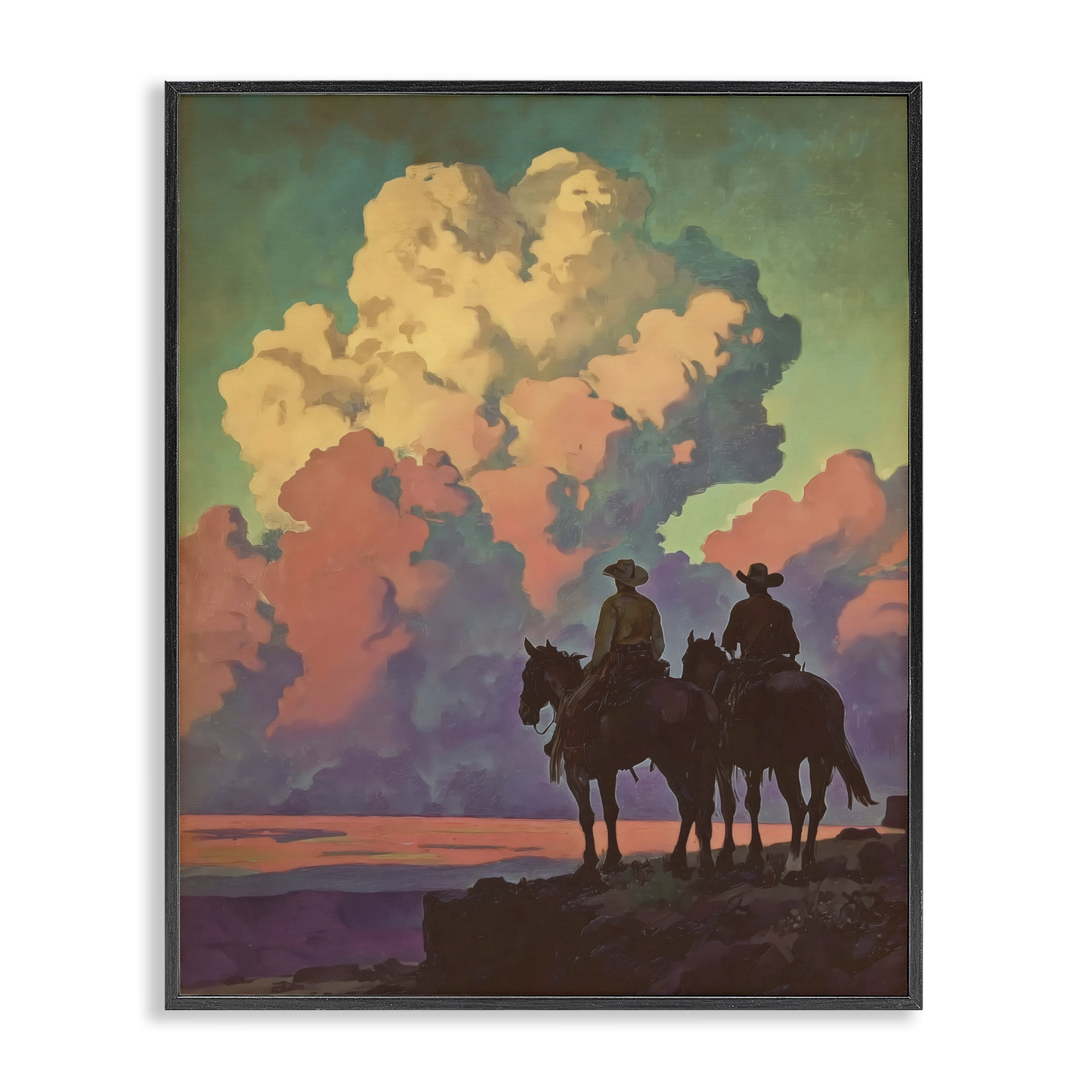 Stupell Industries Cowboys Silhouetted Against Clouds Black Framed Giclee Art, design by Arlington Prints