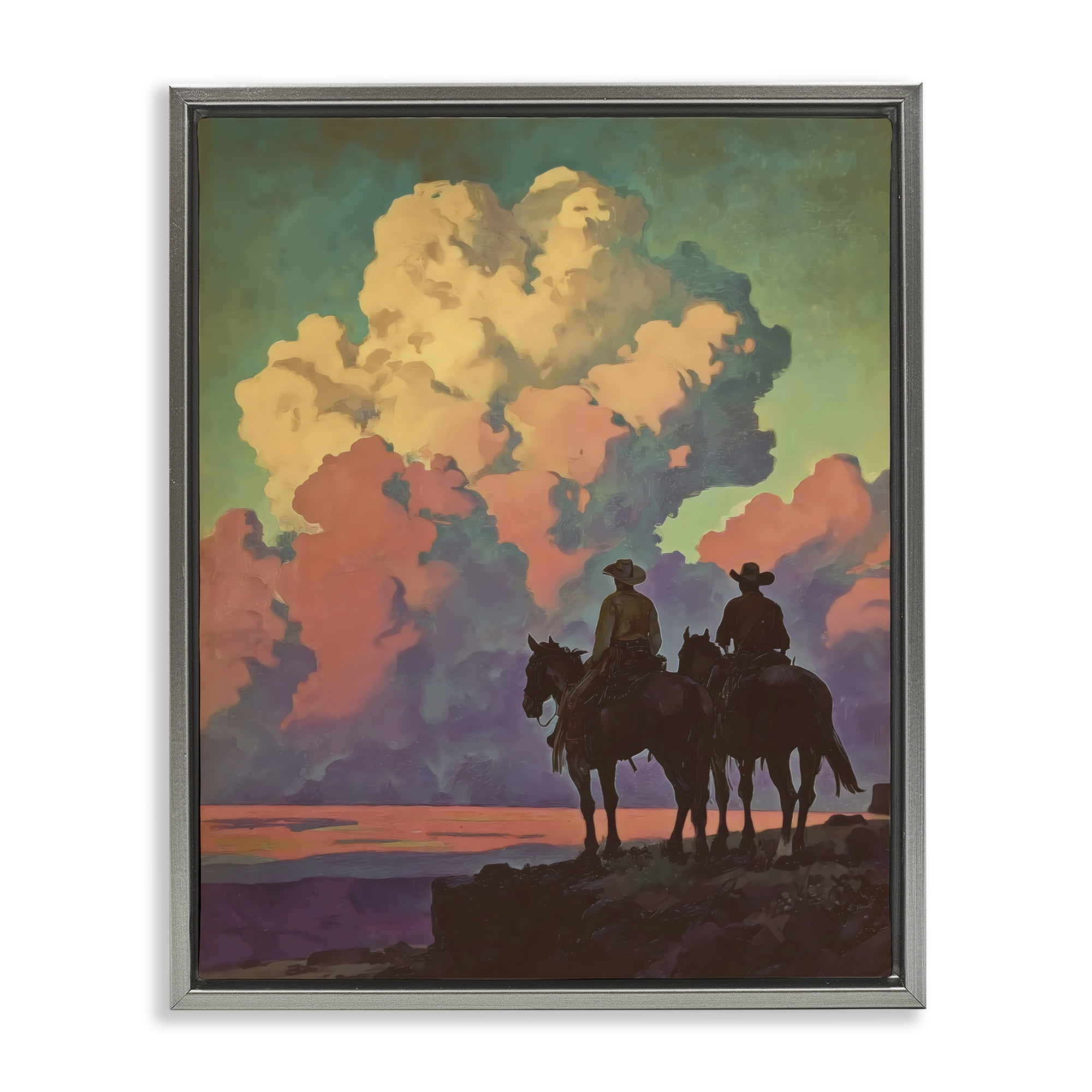 Stupell Industries Cowboys Silhouetted Against Clouds Gray Framed Floater Canvas Wall Art, design by Arlington Prints