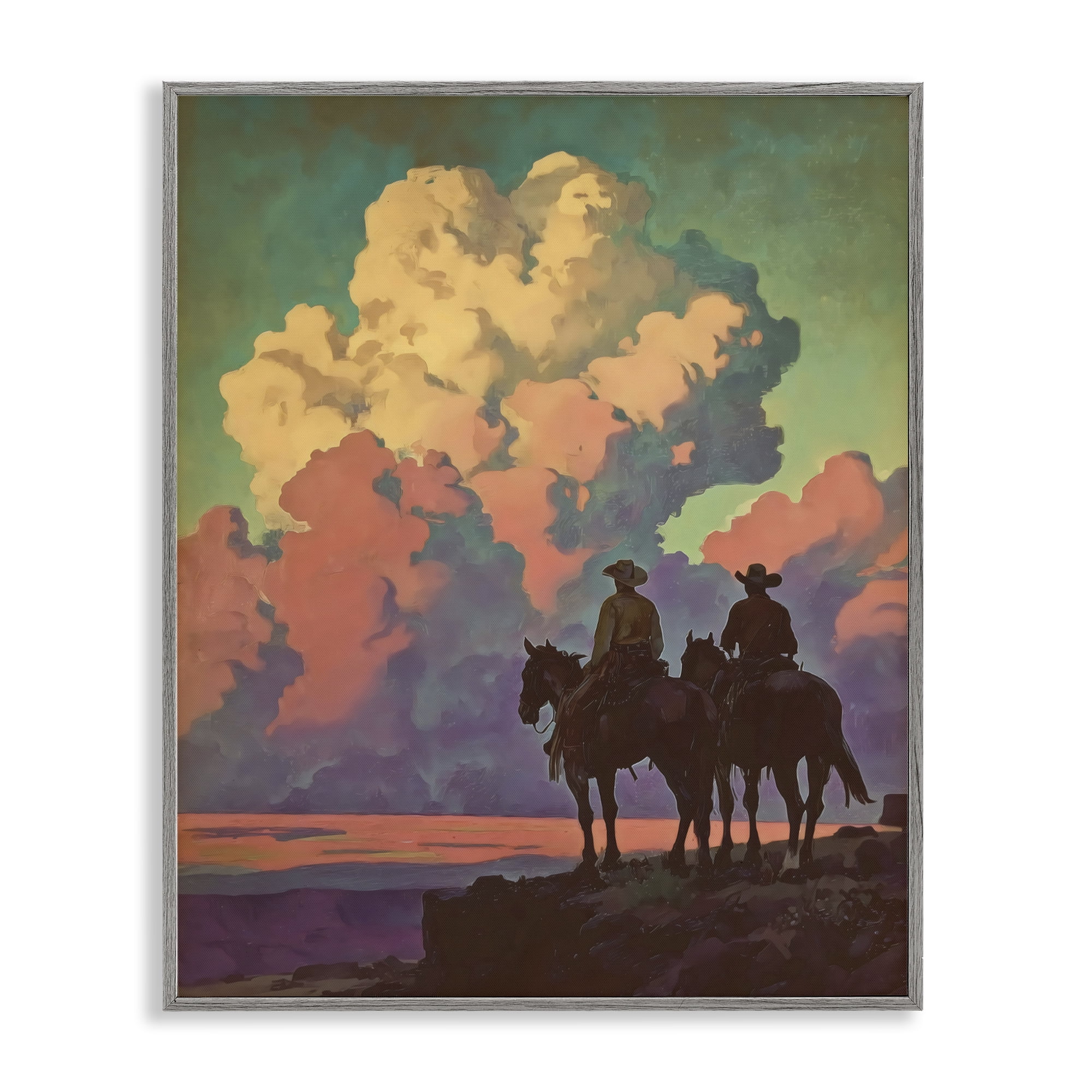 Stupell Industries Cowboys Silhouetted Against Clouds Gray Framed Giclee Art, design by Arlington Prints