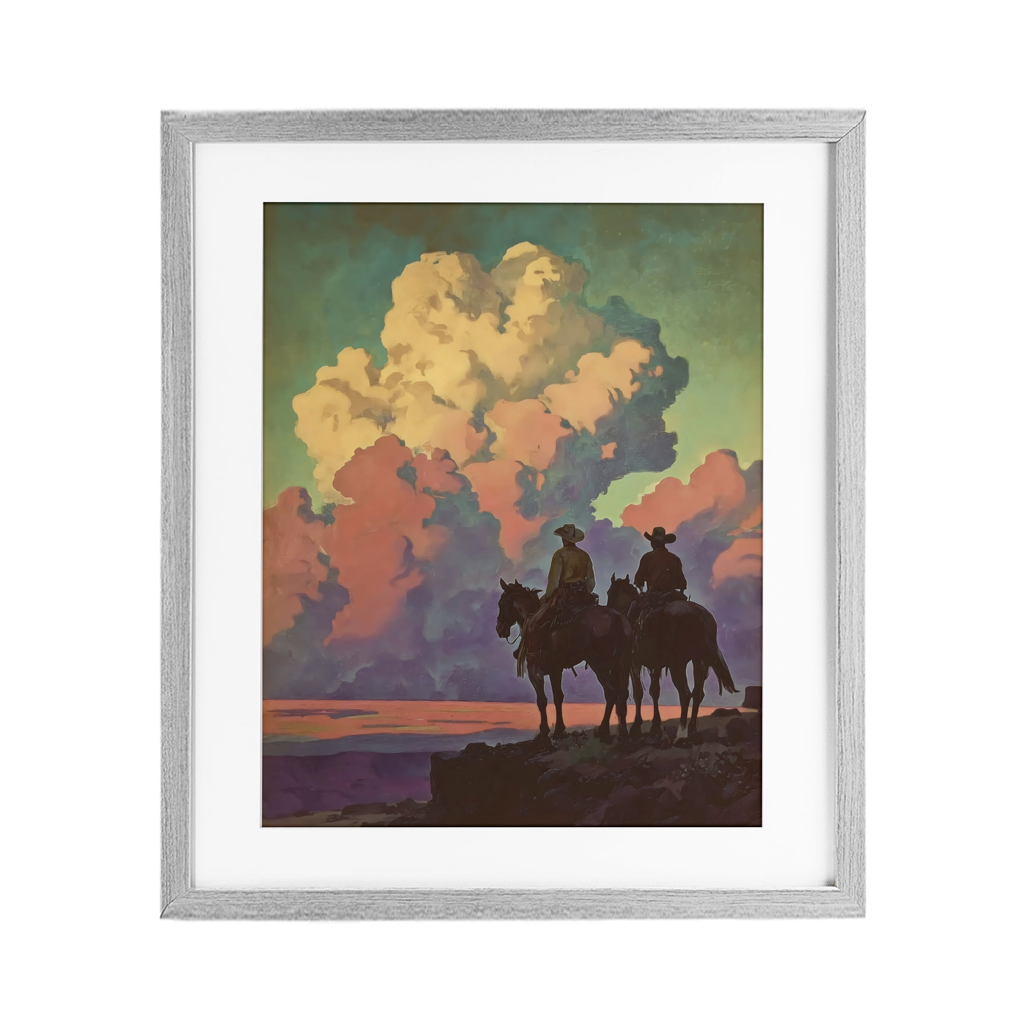 Stupell Industries Cowboys Silhouetted Against Clouds Gray Framed Print Under Glass, design by Arlington Prints