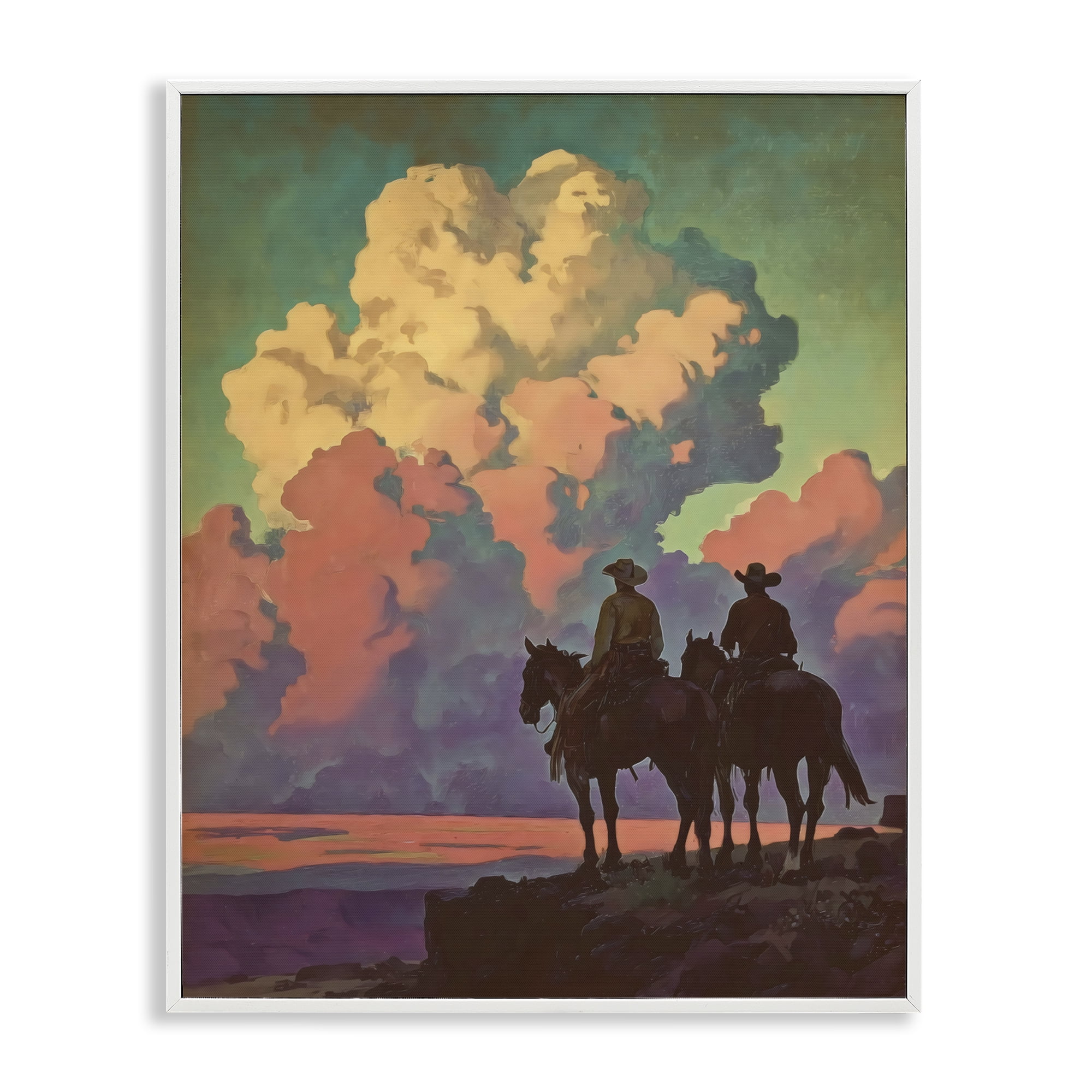 Stupell Industries Cowboys Silhouetted Against Clouds White Framed Giclee Art, design by Arlington Prints