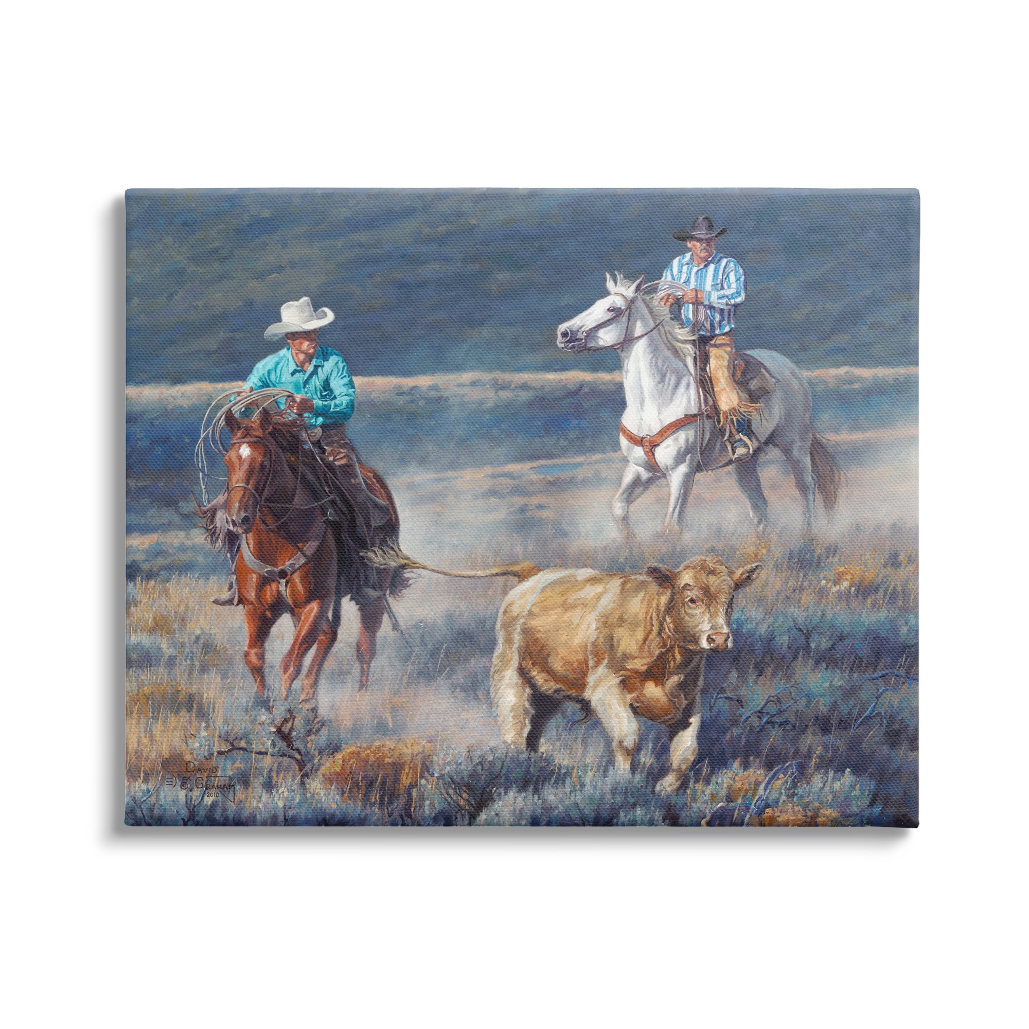 Stupell Industries Cowboys Wrangling Cattle Animals & Insects Painting Gallery Wrapped Canvas Print Wall Art, 30 x 24