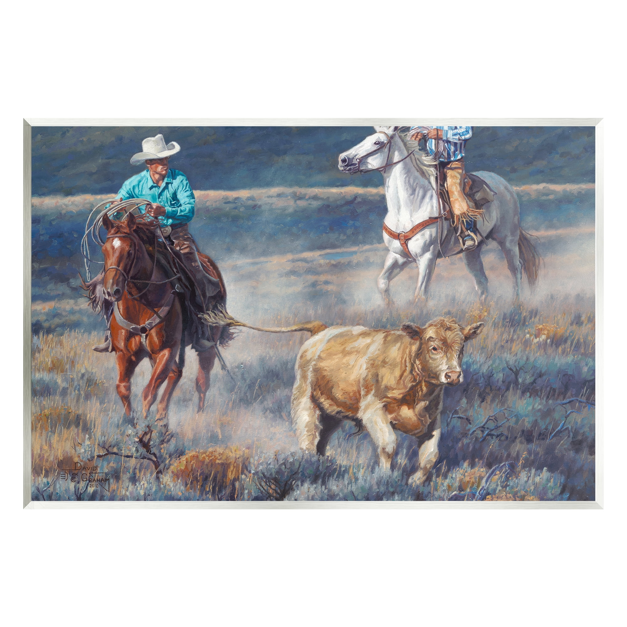 Stupell Industries Cowboys Wrangling Cattle Animals & Insects Painting Unframed Art Print Wall Art, 19 x 13
