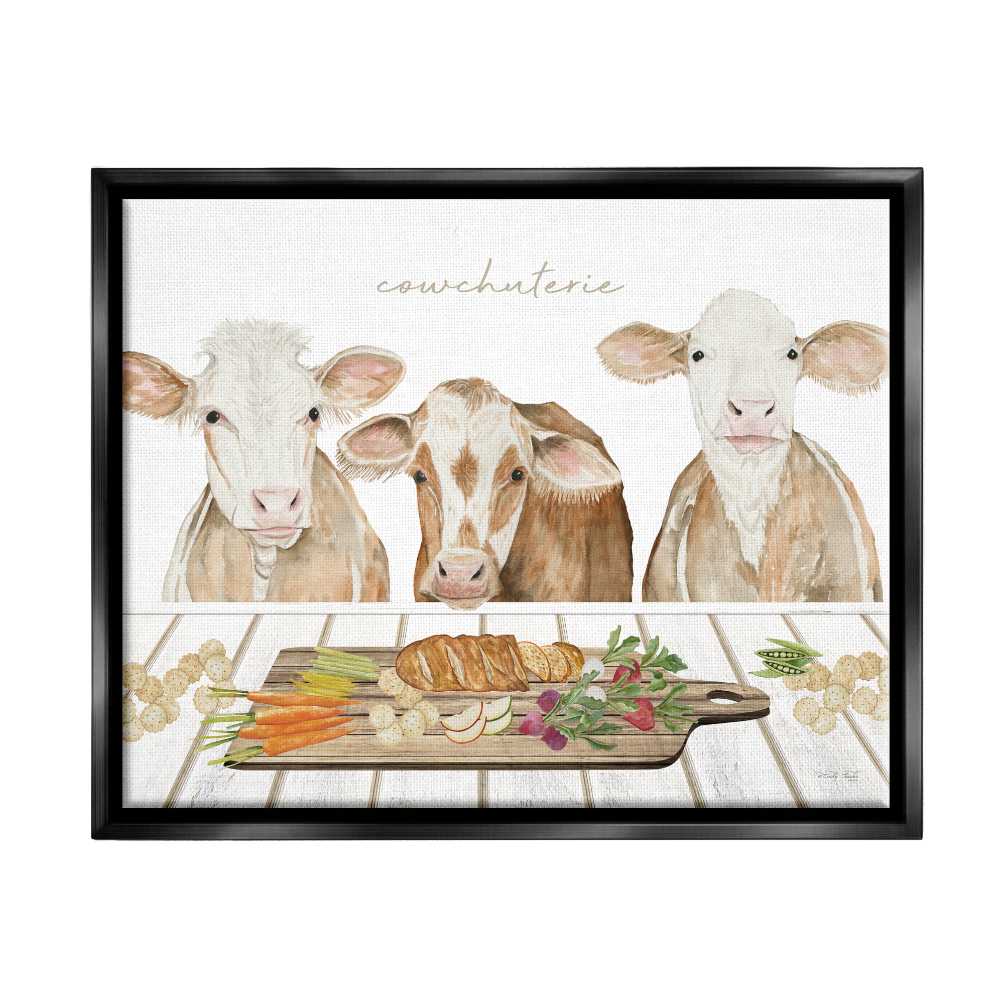 Stupell Industries Cowchuterie Funny Cows Animals & Insects Painting Black Floater Framed Art Print Wall Art, 31 x 25