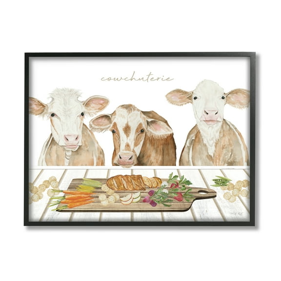 Stupell Industries Cowchuterie Funny Cows Animals & Insects Painting Black Framed Art Print Wall Art, 14 x 11