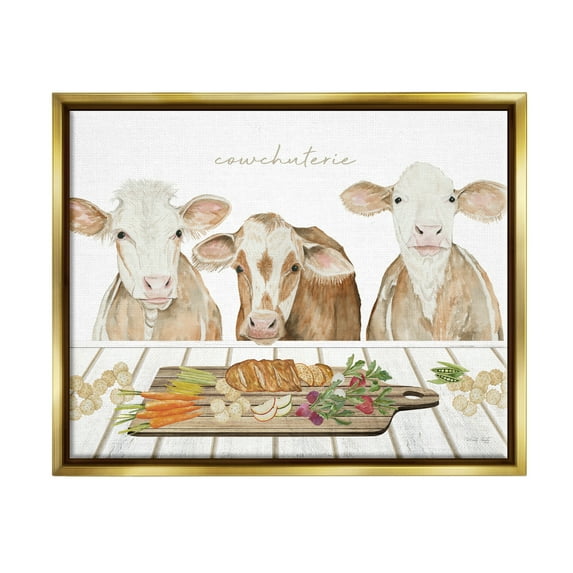 Stupell Industries Cowchuterie Funny Cows Animals & Insects Painting Gold Floater Framed Art Print Wall Art, 21 x 17