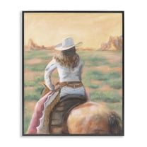 Stupell Industries Cowgirl Atop Country Horse People Painting Black Framed Art Print Wall Art, 11 x 14