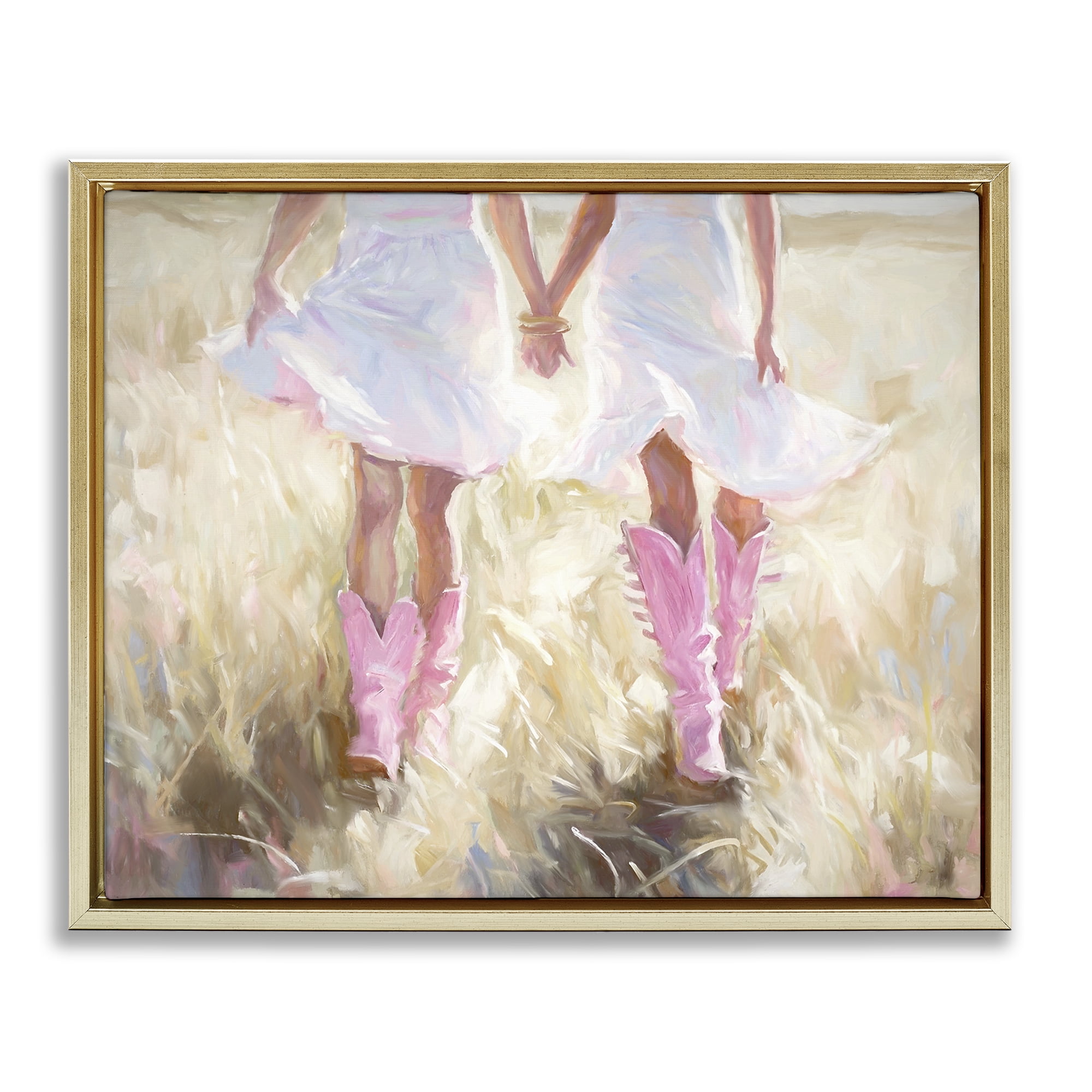 Stupell Industries Cowgirl Best Friends Novelty Painting Gold Floater Framed Canvas Art Print Wall Art, 21 x 17