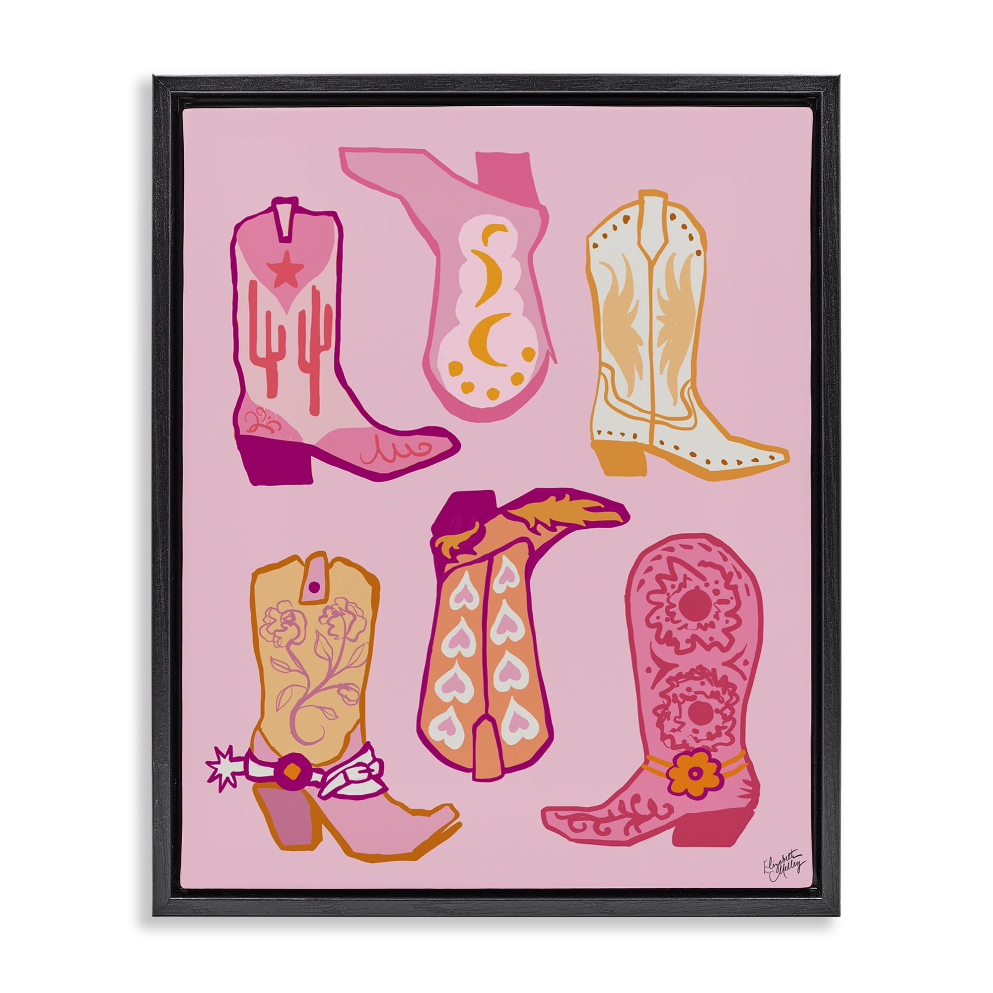 Stupell Industries Cowgirl Boot Designs Fashion Painting Black Floater Framed Canvas Art Print Wall Art, 17 x 21