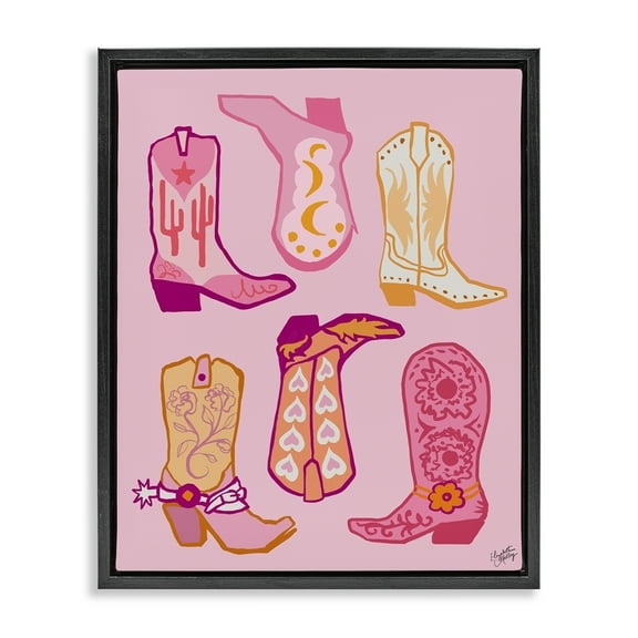 Stupell Industries Cowgirl Boot Designs Fashion Painting Black Floater Framed Canvas Art Print Wall Art, 17 x 21
