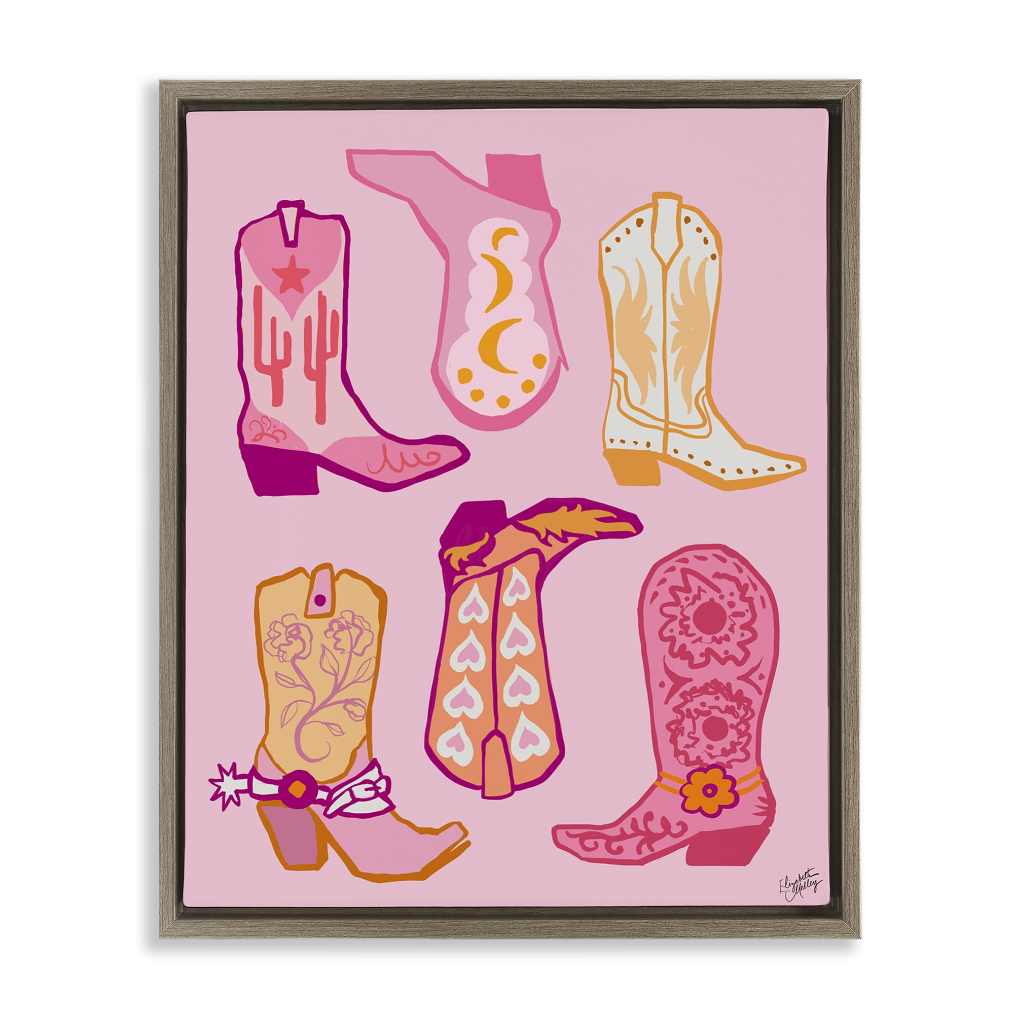 Stupell Industries Cowgirl Boot Designs Fashion Painting Brown Floater Framed Canvas Art Print Wall Art, 25 x 31