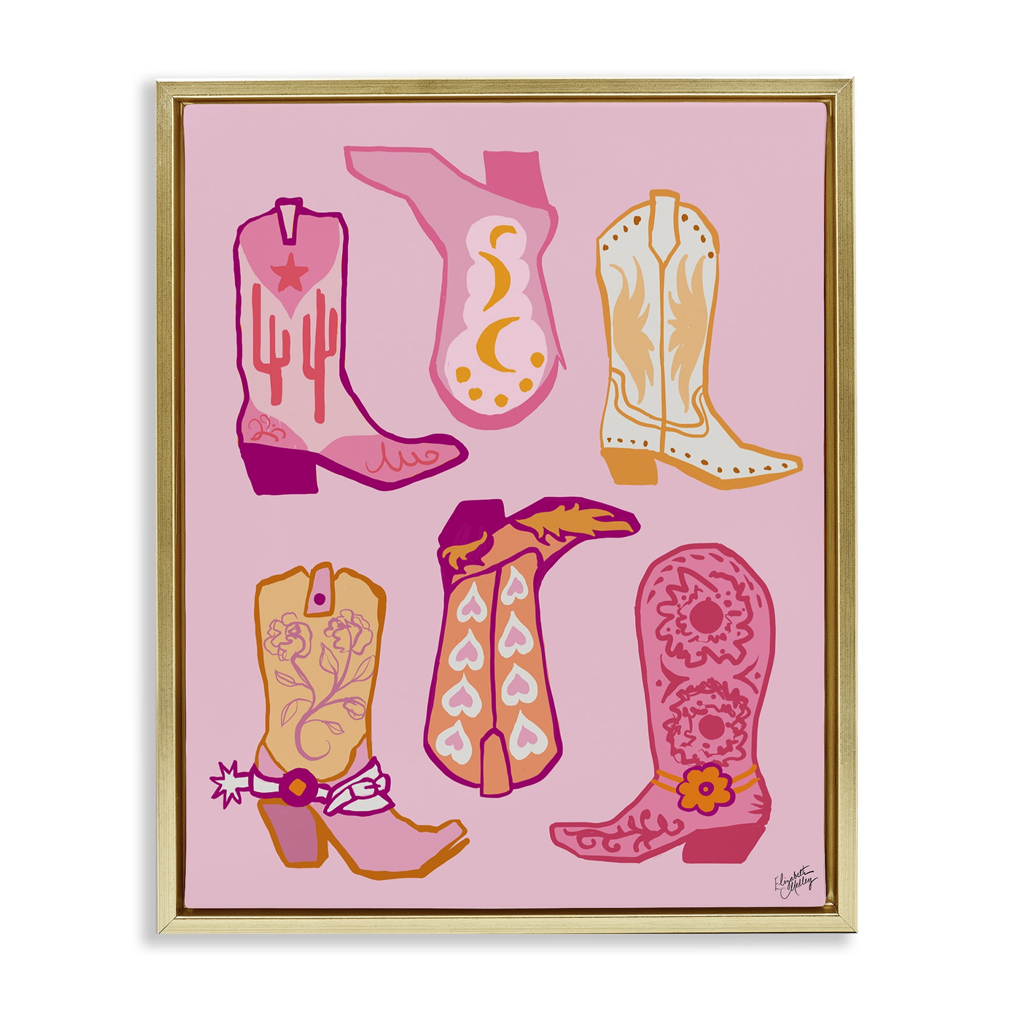 Stupell Industries Cowgirl Boot Designs Fashion Painting Gold Floater Framed Canvas Art Print Wall Art, 17 x 21