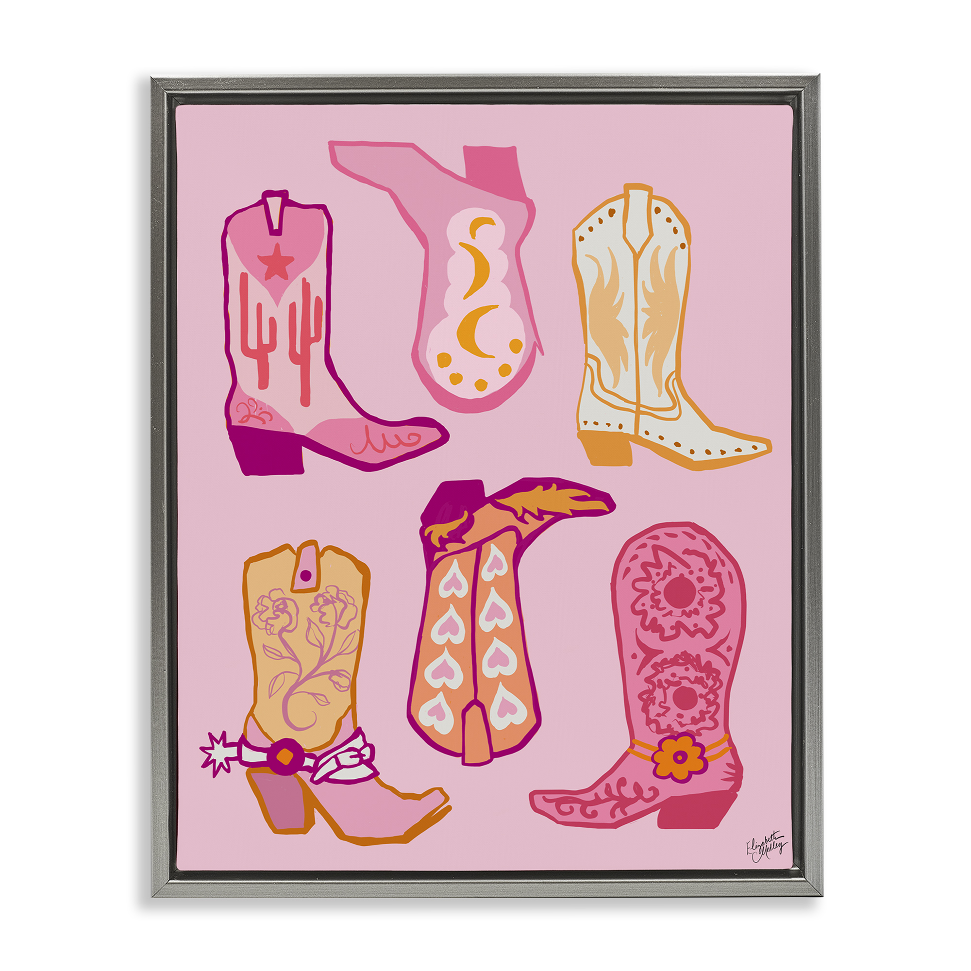 Stupell Industries Cowgirl Boot Designs Fashion Painting Gray Floater Framed Canvas Art Print Wall Art, 25 x 31