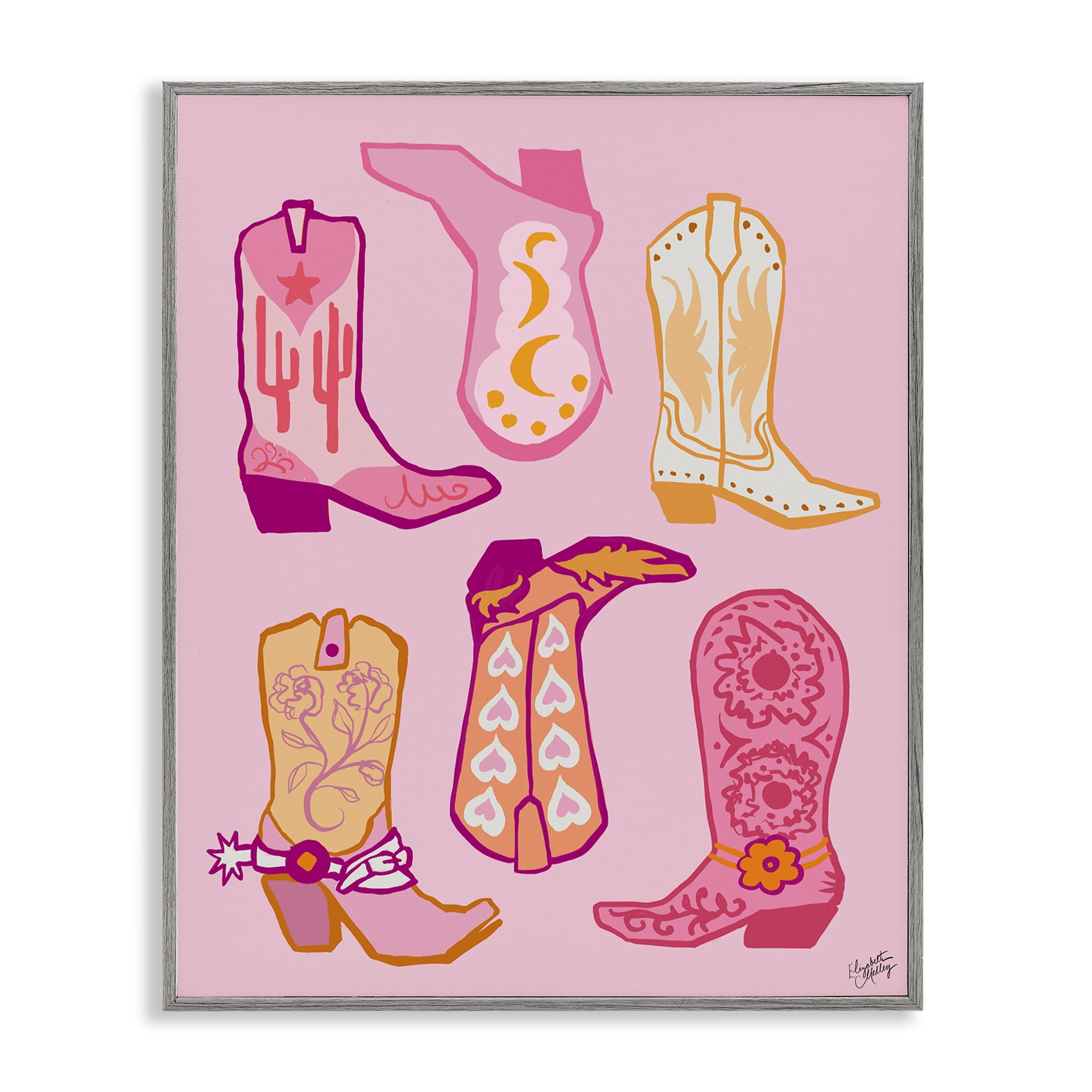 Stupell Industries Cowgirl Boot Designs Fashion Painting Gray Framed Art Print Wall Art, 16 x 20
