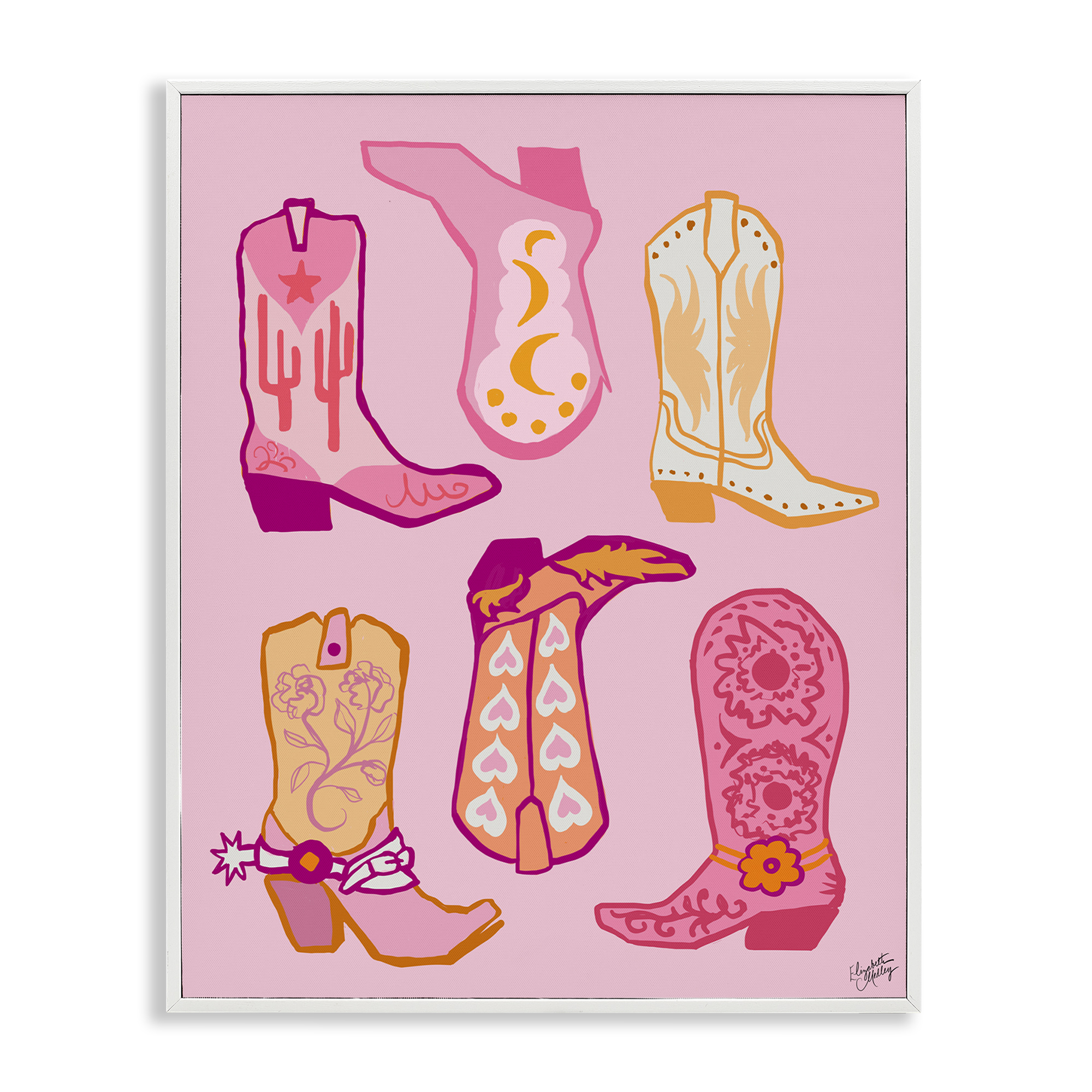 Stupell Industries Cowgirl Boot Designs Fashion Painting White Framed Art Print Wall Art, 16 x 20