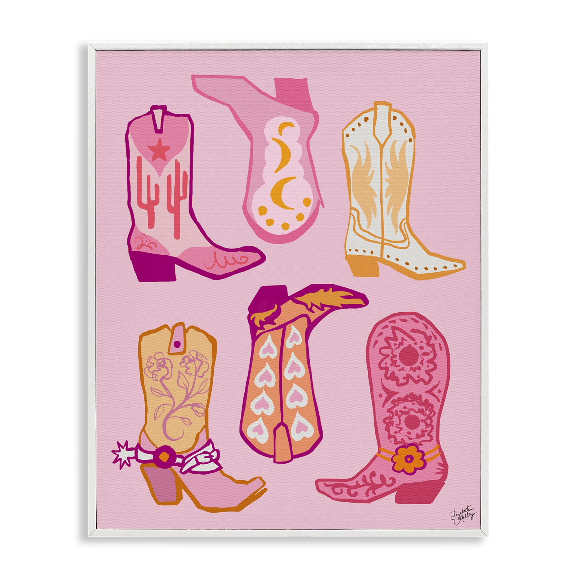 Stupell Industries Cowgirl Boot Designs Fashion Painting White Framed Art Print Wall Art, 24 x 30