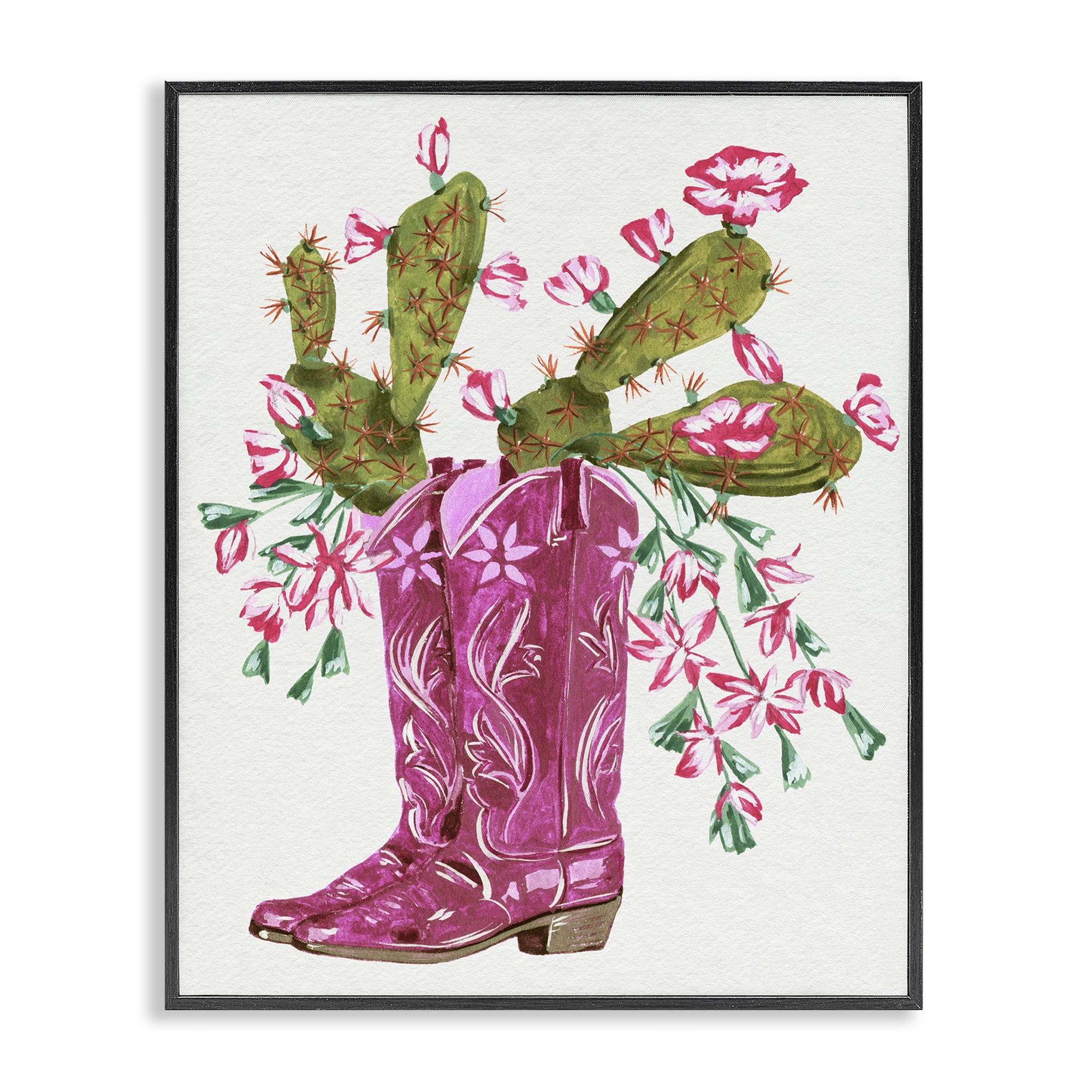 Stupell Industries Cowgirl Boots & Cactus Plants & Flowers Painting Black Framed Art Print Wall Art, 24 x 30