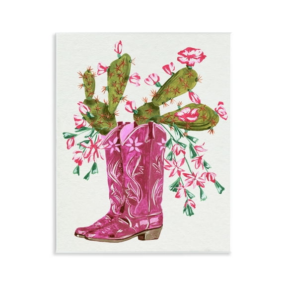 Stupell Industries Cowgirl Boots & Cactus Plants & Flowers Painting Unframed Art Print Wall Art, 11 x 14