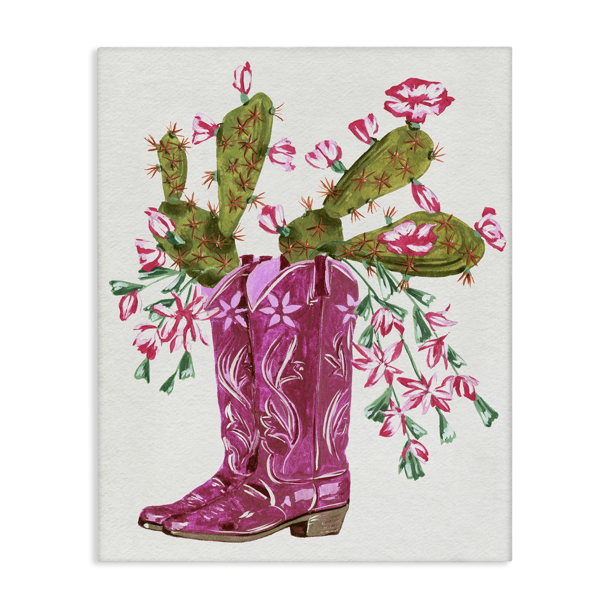Stupell Industries Cowgirl Boots & Cactus Plants & Flowers Painting Wrapped Canvas Art Print Wall Art, 16 x 20