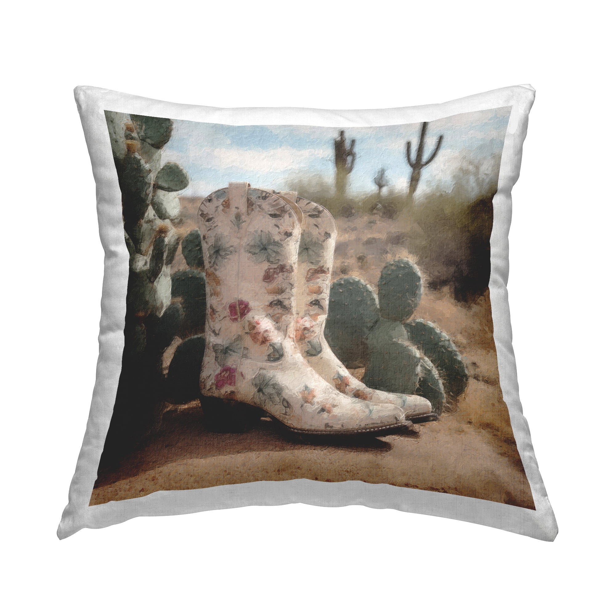 Stupell Industries Cowgirl Boots & Cactus Scenery Square Decorative Printed Throw Pillow, 18 x 18