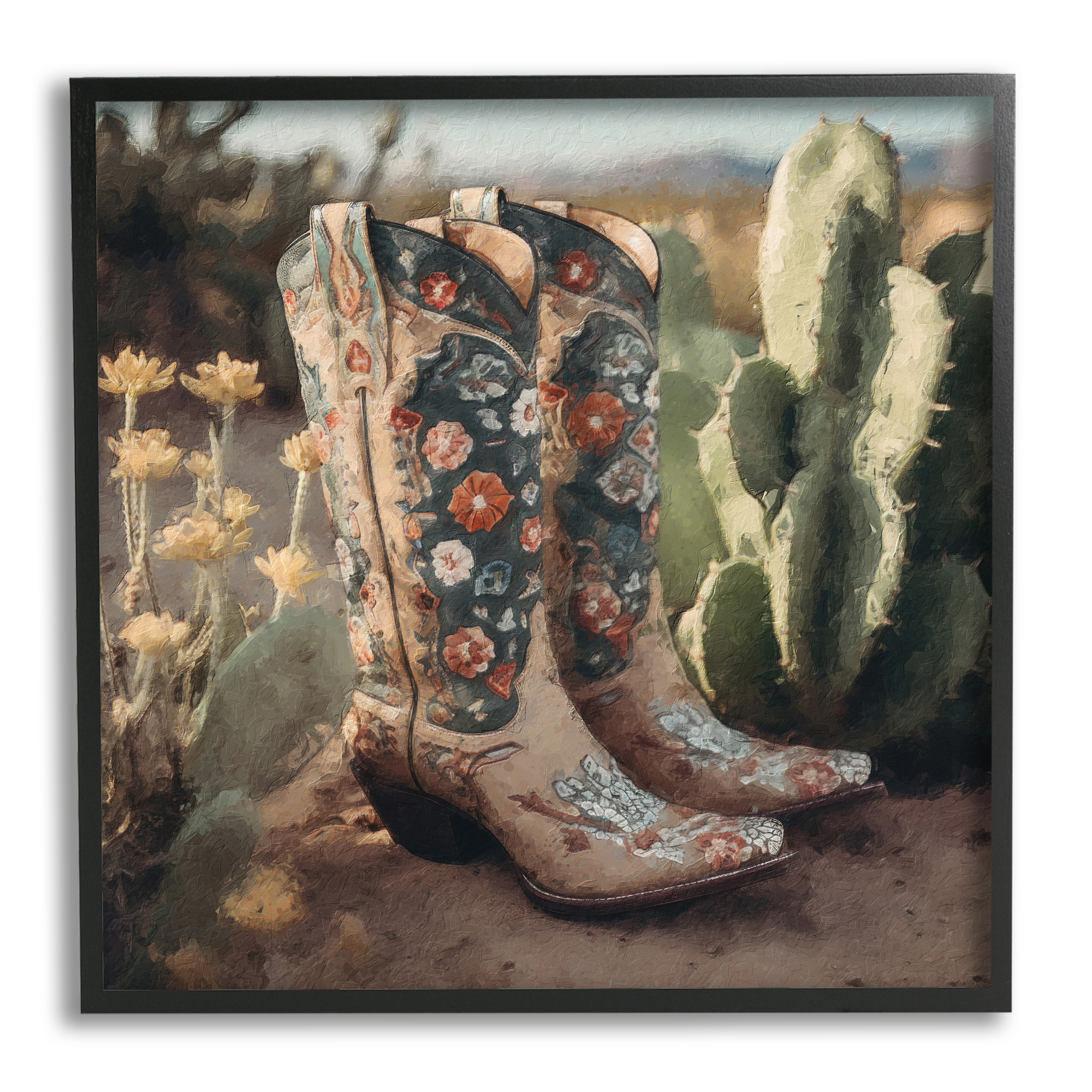 Stupell Industries Cowgirl Boots Landscape Beauty & Fashion Painting Black Framed Art Print Wall Art, 12 x 12