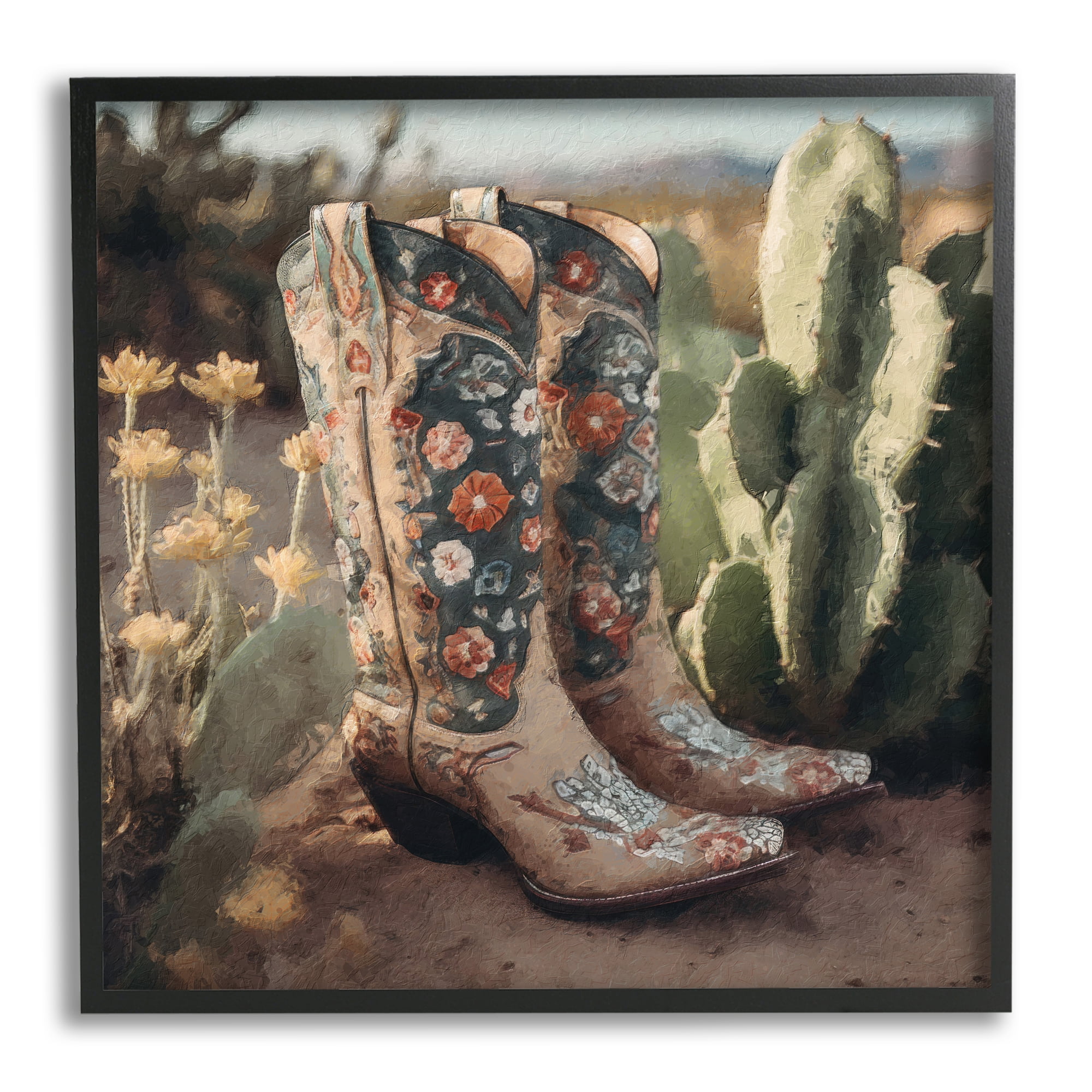 Stupell Industries Cowgirl Boots Landscape Beauty & Fashion Painting Black Framed Art Print Wall Art, 24 x 24