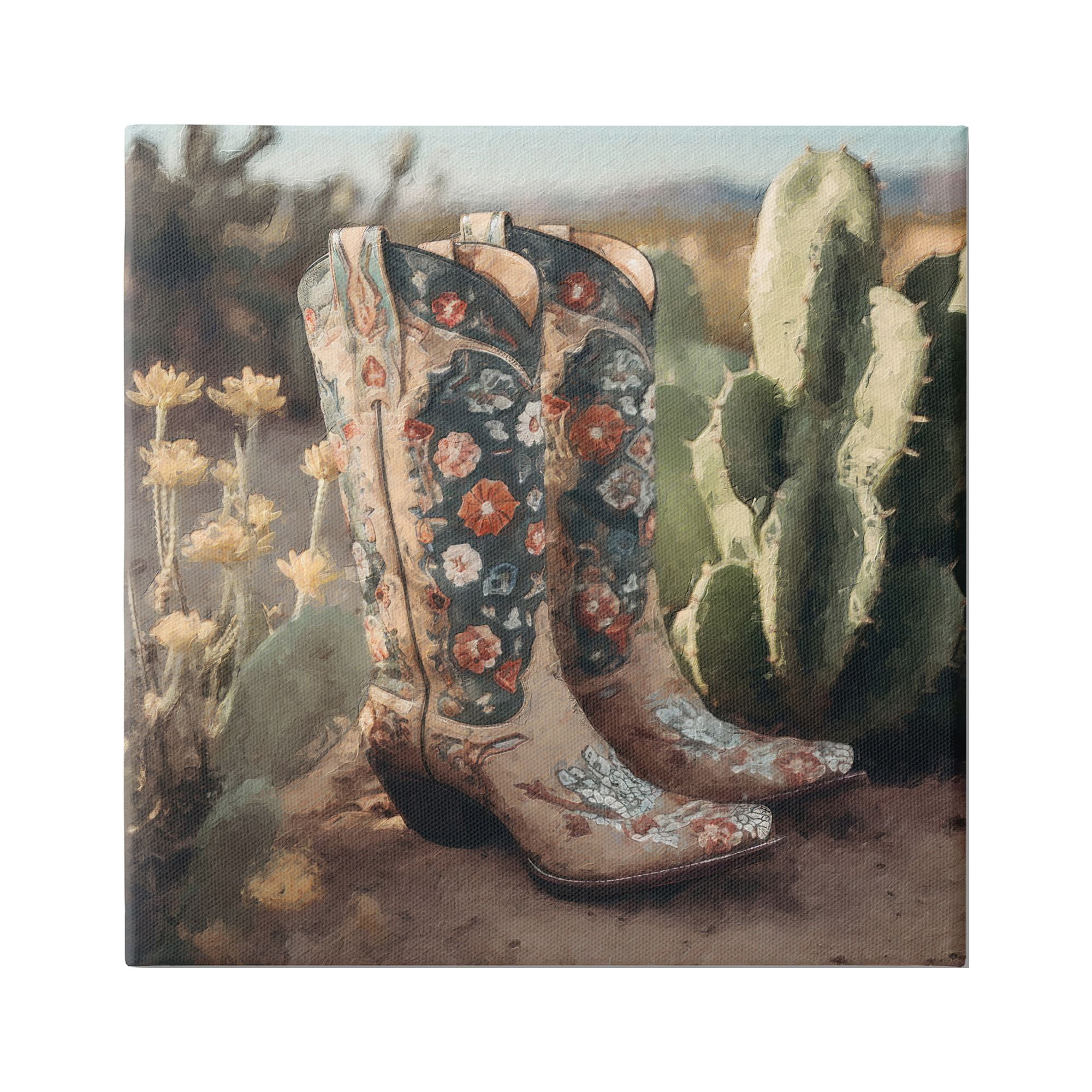 Stupell Industries Cowgirl Boots Landscape Beauty & Fashion Painting Gallery Wrapped Canvas Print Wall Art, 36 x 36