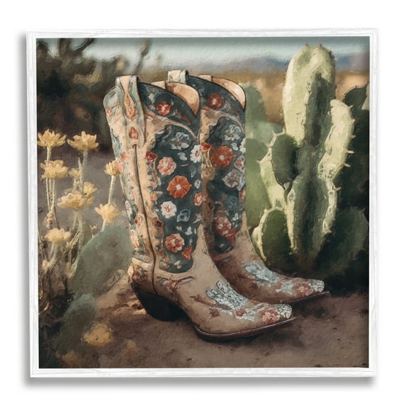 Stupell Industries Cowgirl Boots Landscape Beauty & Fashion Painting White Framed Art Print Wall Art, 24 x 24
