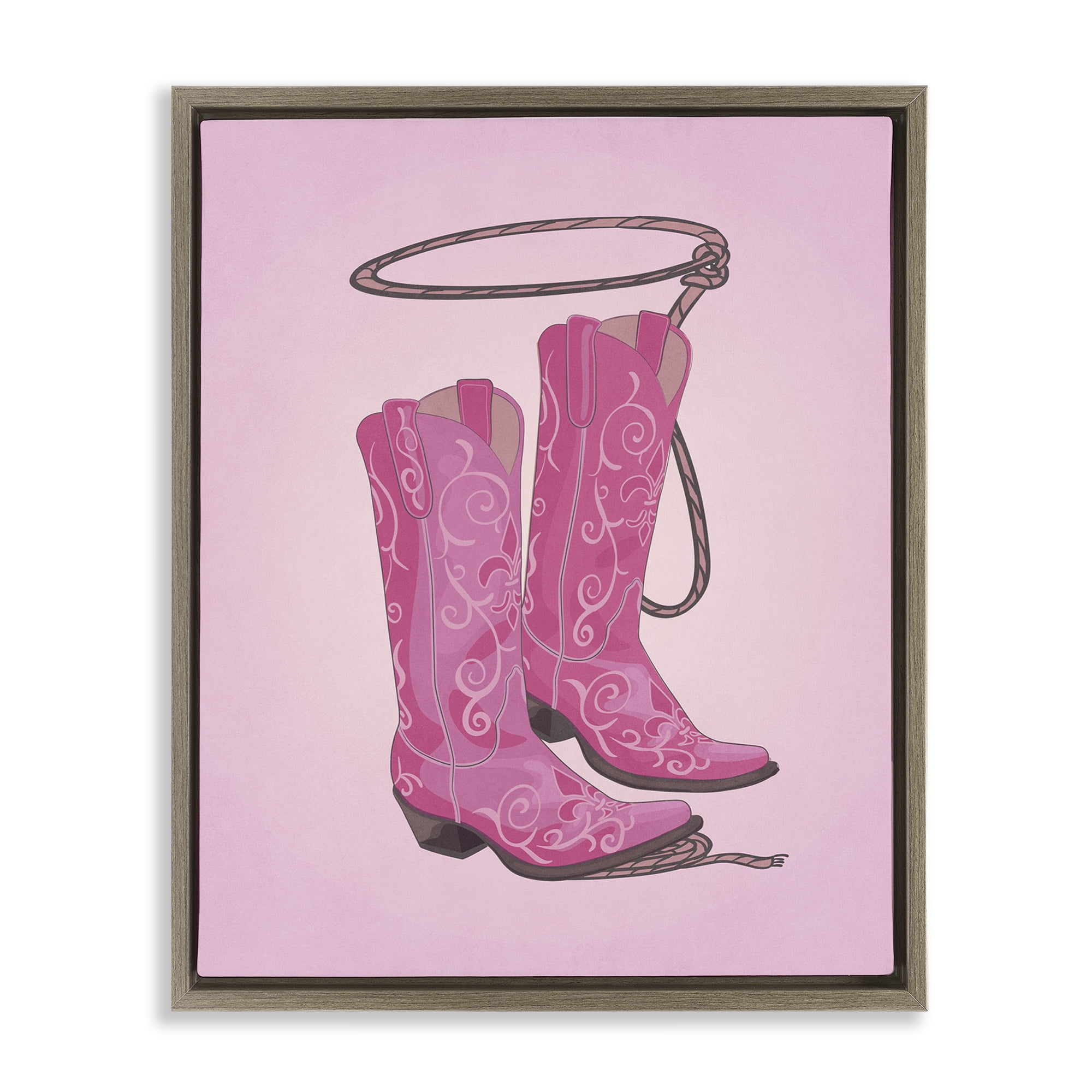 Stupell Industries Cowgirl Boots & Lasso Entertainment Painting Brown Floater Framed Canvas Art Print Wall Art, 17 x 21