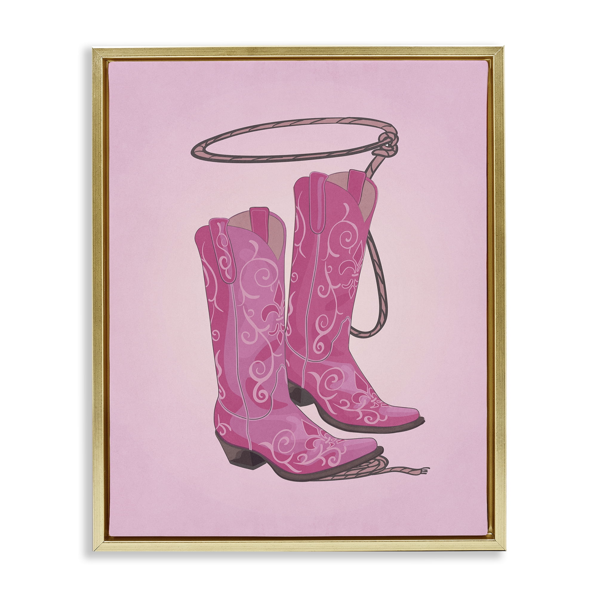 Stupell Industries Cowgirl Boots & Lasso Entertainment Painting Gold Floater Framed Canvas Art Print Wall Art, 25 x 31