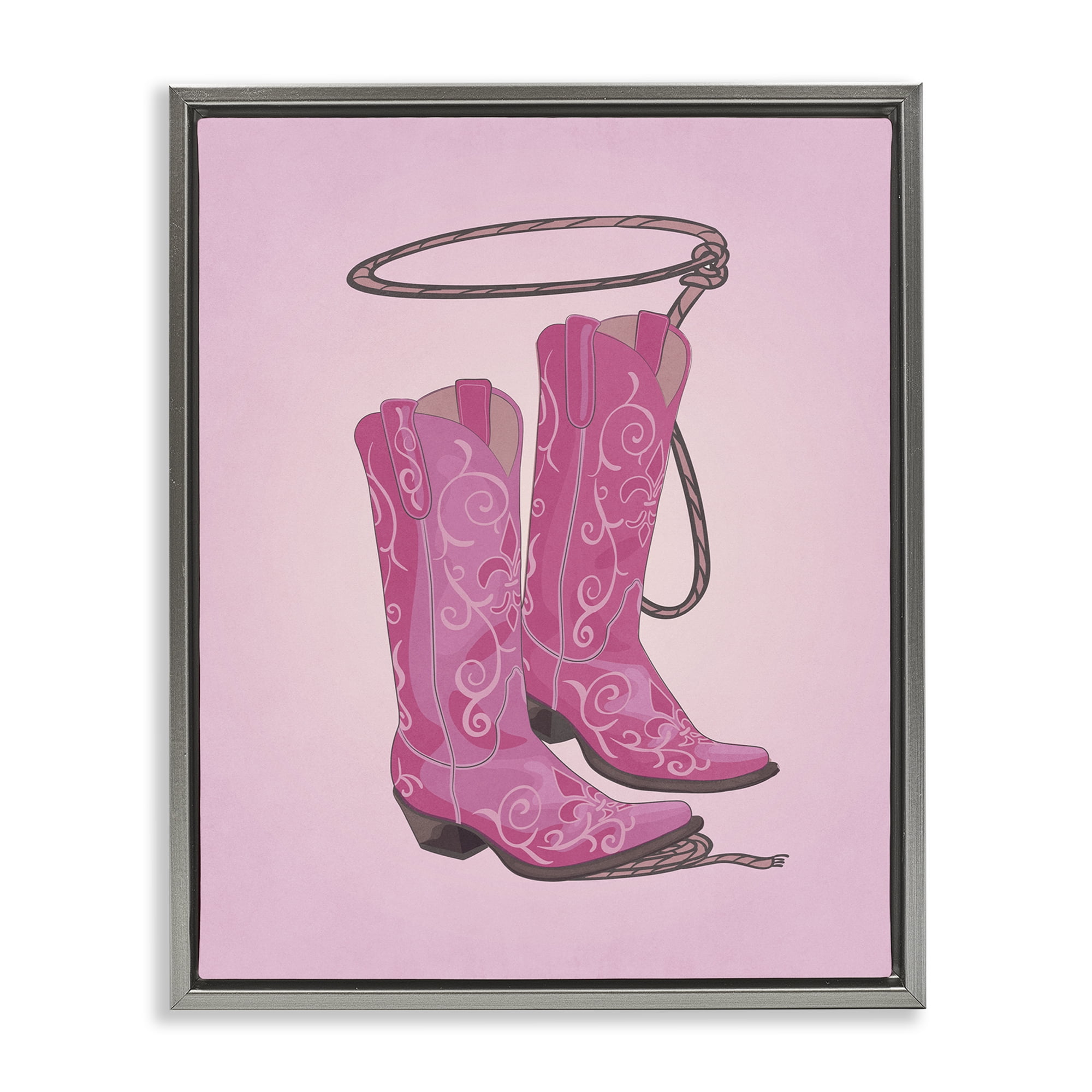 Stupell Industries Cowgirl Boots & Lasso Entertainment Painting Gray Floater Framed Canvas Art Print Wall Art, 25 x 31