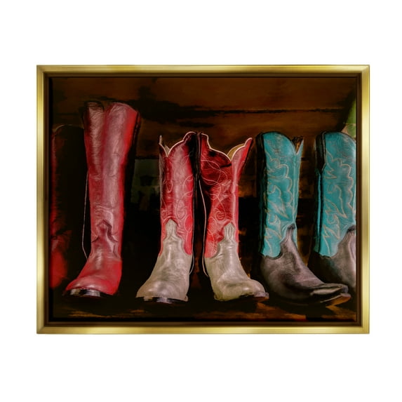Stupell Industries Cowgirl Boots Photography Beauty & Fashion Photography Gold Floater Framed Canvas Art Print Wall Art, 21 x 17