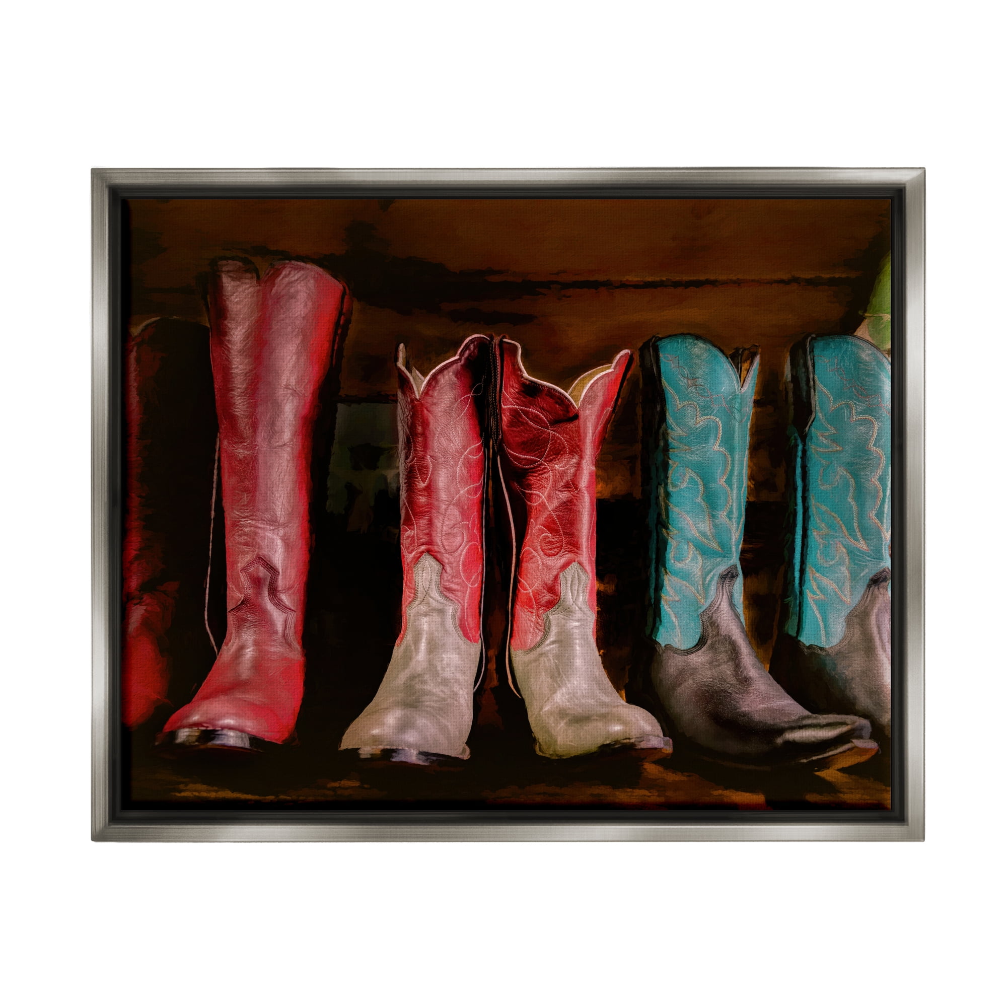 Stupell Industries Cowgirl Boots Photography Beauty & Fashion Photography Gray Floater Framed Canvas Art Print Wall Art, 31 x 25