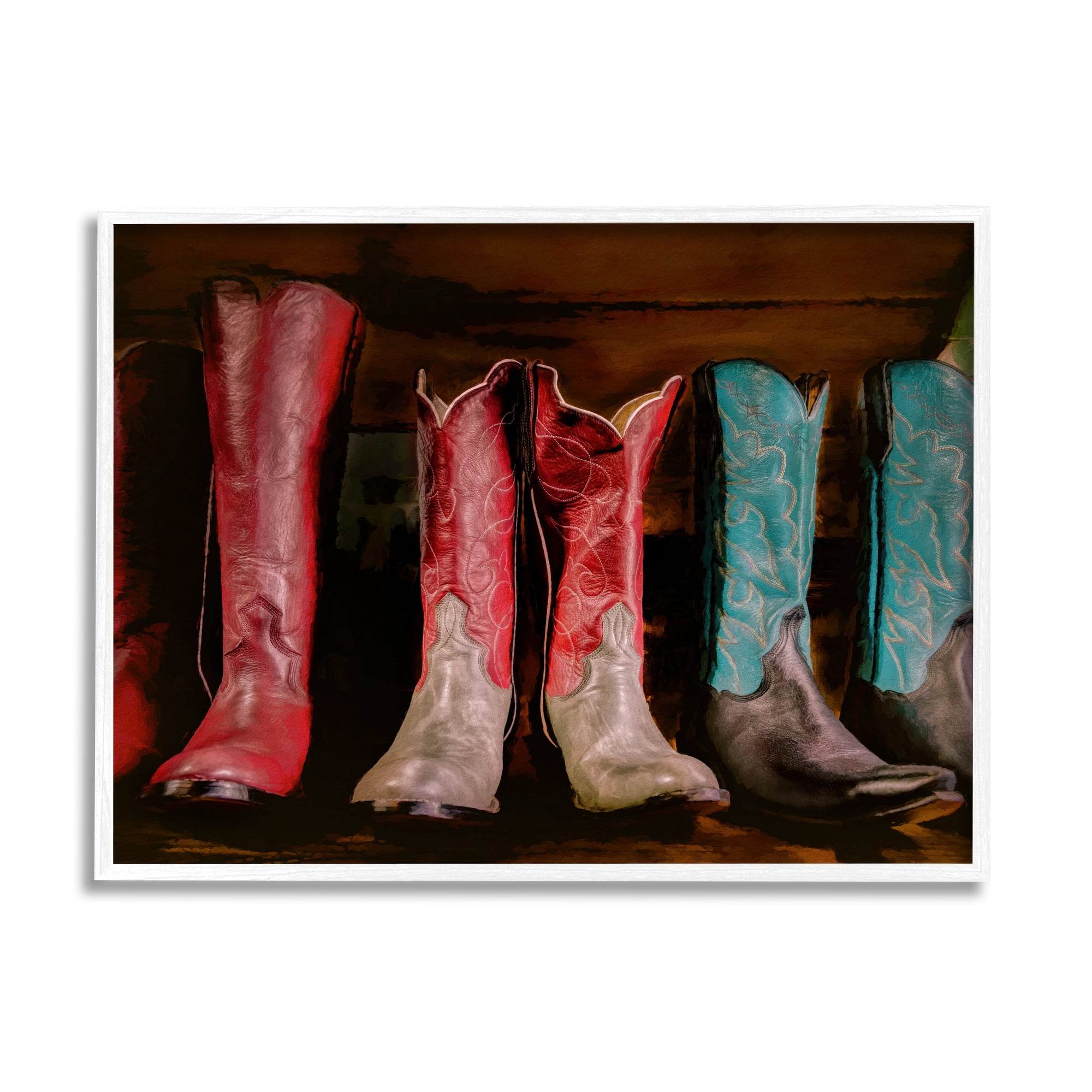 Stupell Industries Cowgirl Boots Photography Beauty & Fashion Photography White Framed Art Print Wall Art, 30 x 24