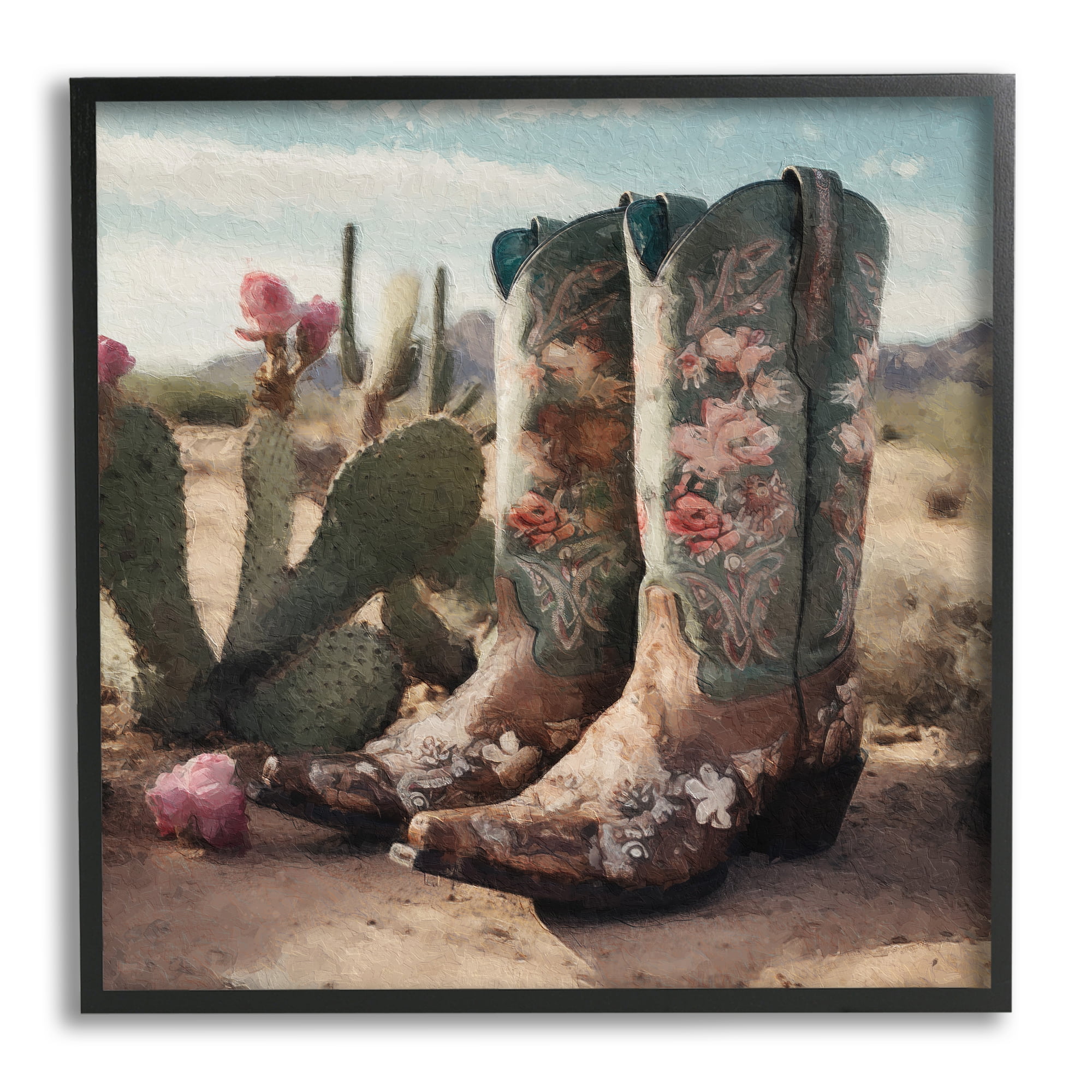 Stupell Industries Cowgirl Boots in Desert Beauty & Fashion Painting Black Framed Art Print Wall Art, 24 x 24