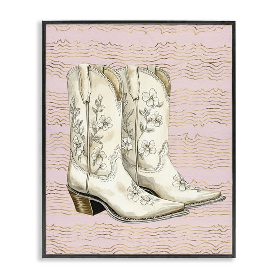 Stupell Industries Cowgirl Boots in White Plants & Flowers Painting Black Framed Art Print Wall Art, 11 x 14