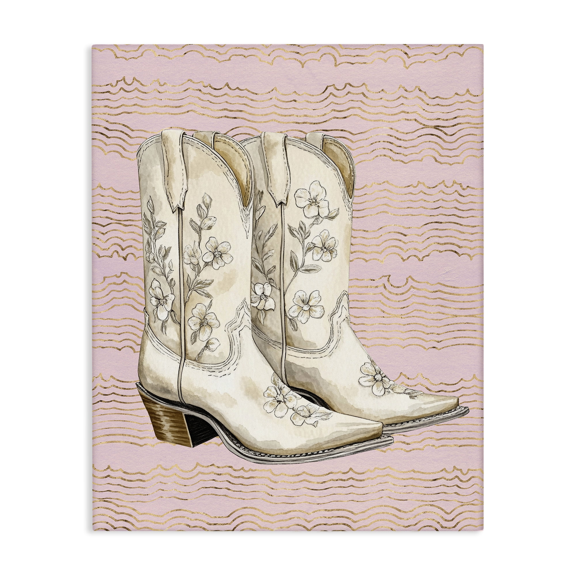 Stupell Industries Cowgirl Boots in White Plants & Flowers Painting Wrapped Canvas Art Print Wall Art, 30 x 40